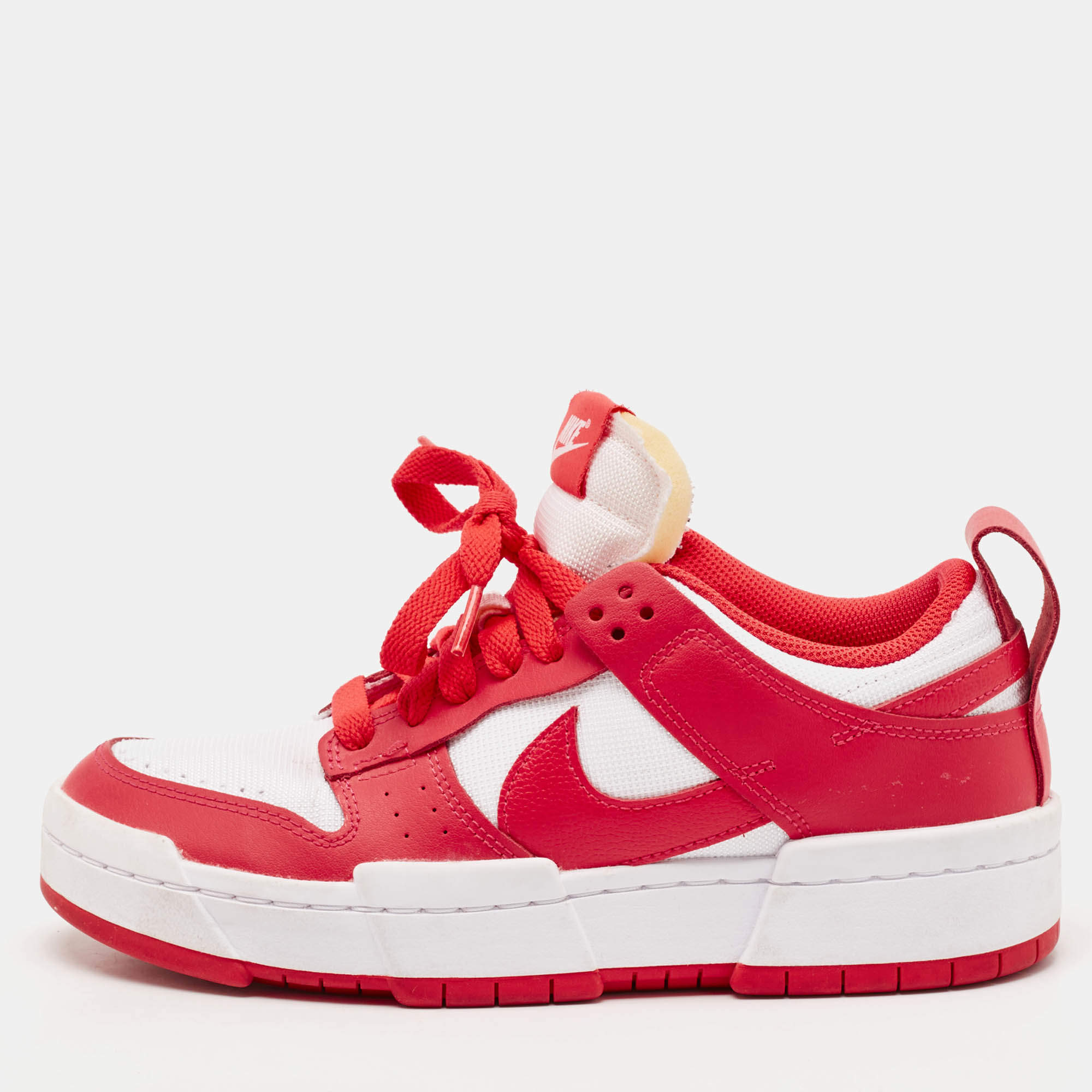 Nike Red/White Leather and Canvas Dunk Low Disrupt Siren Red Sneakers Size 38.5