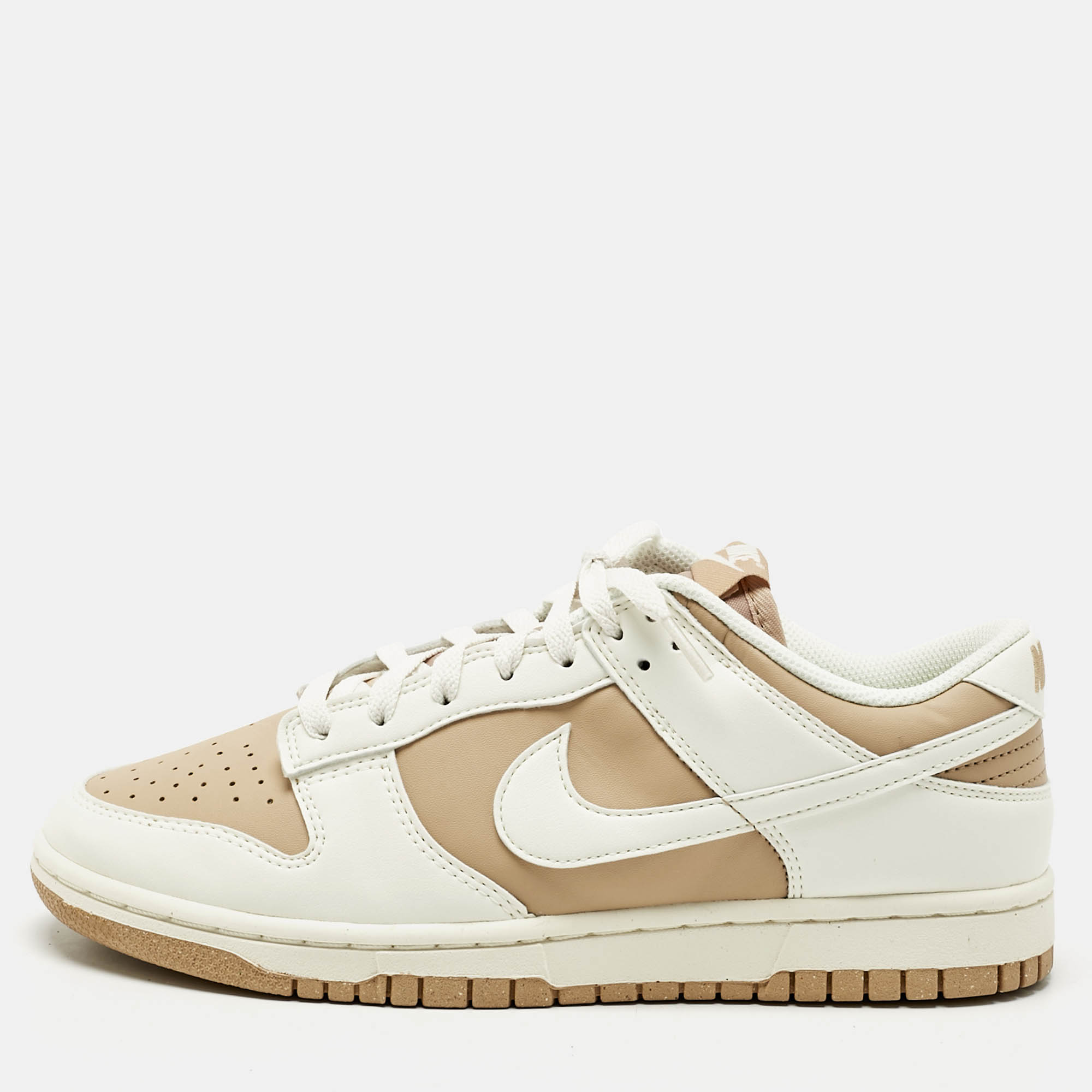 Nike Beige/White Faux Leather Dunk Low Next Nature Beige Sail Sneakers Size 41