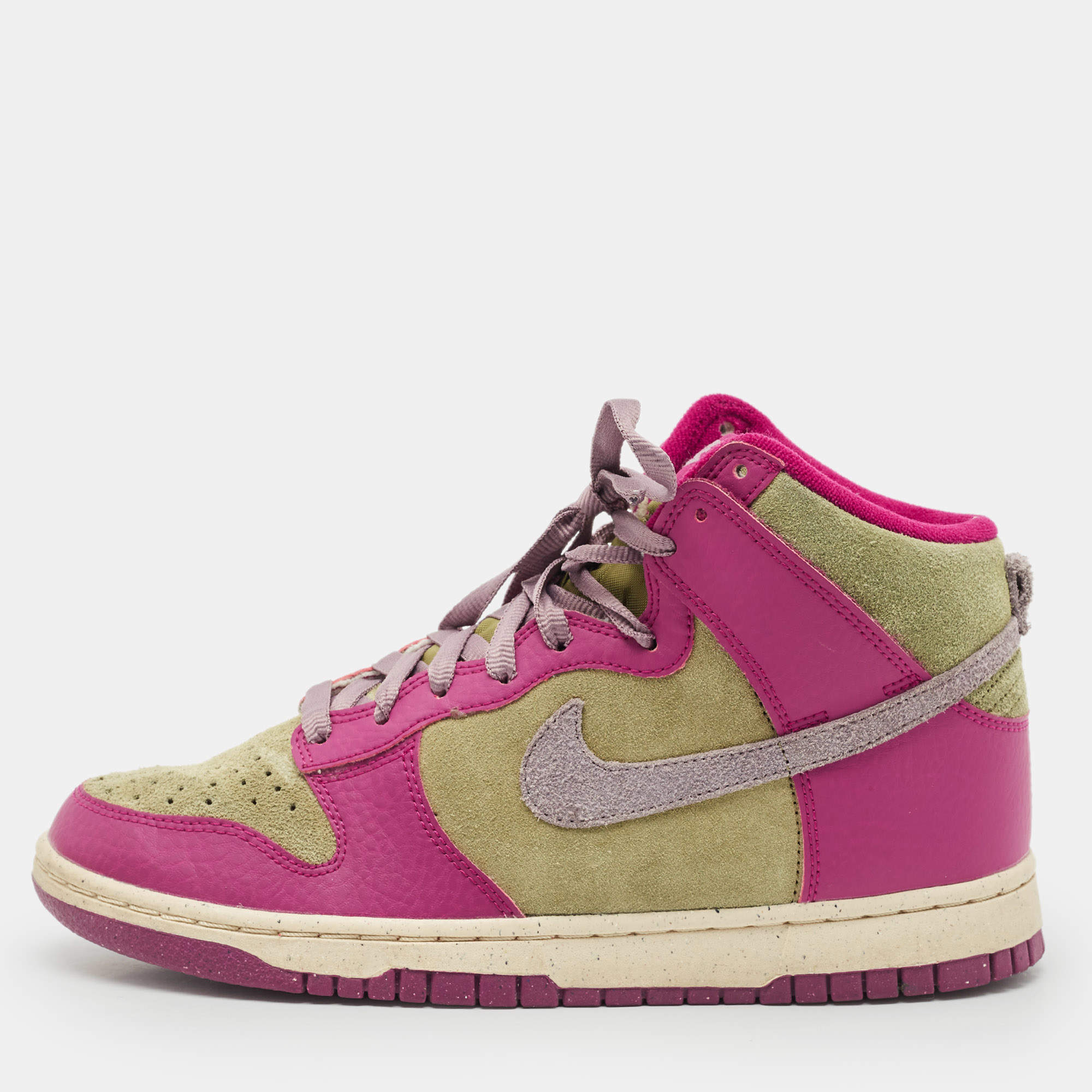 Pre Owned Nike Multicolor Leather And Suede Dunk Dynamic Berry High  Sneakers Size 38.5
