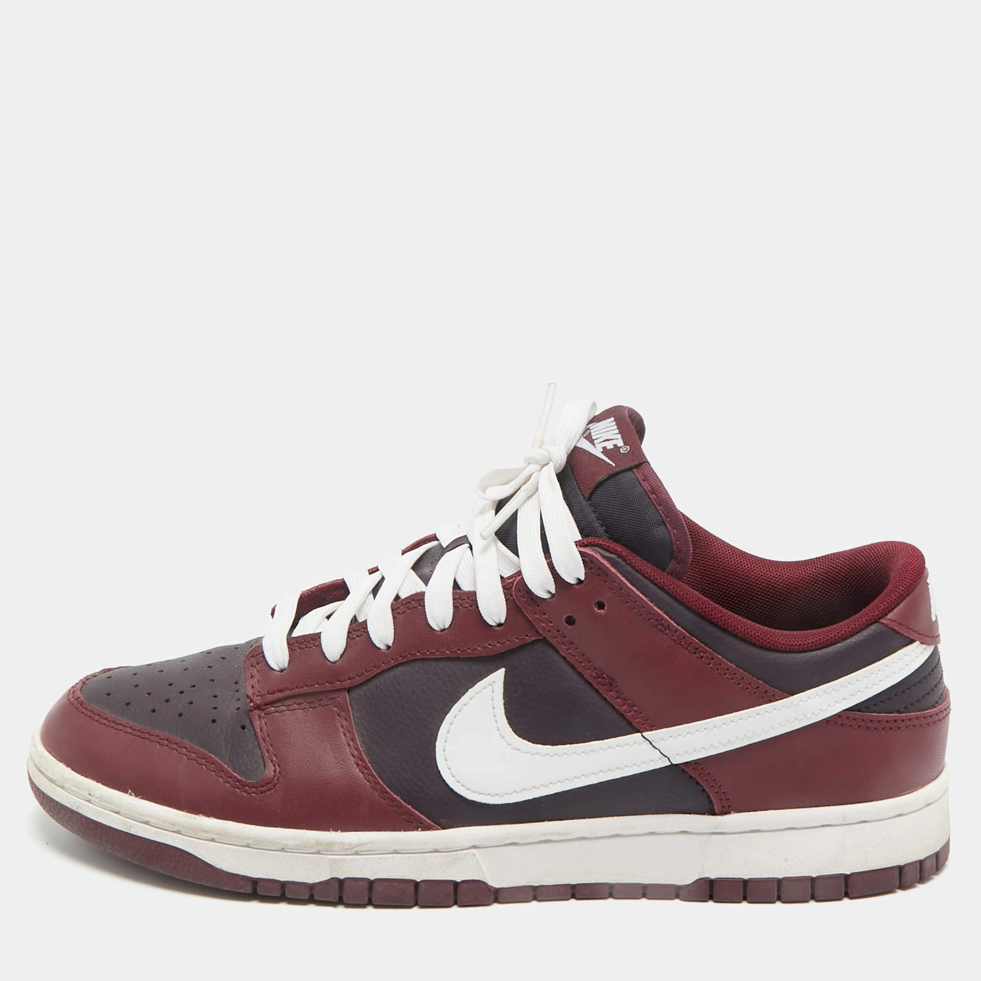 Pre Owned Nike Burgundy Leather Dunk Low Dark Beetroot Sneakers Size 44