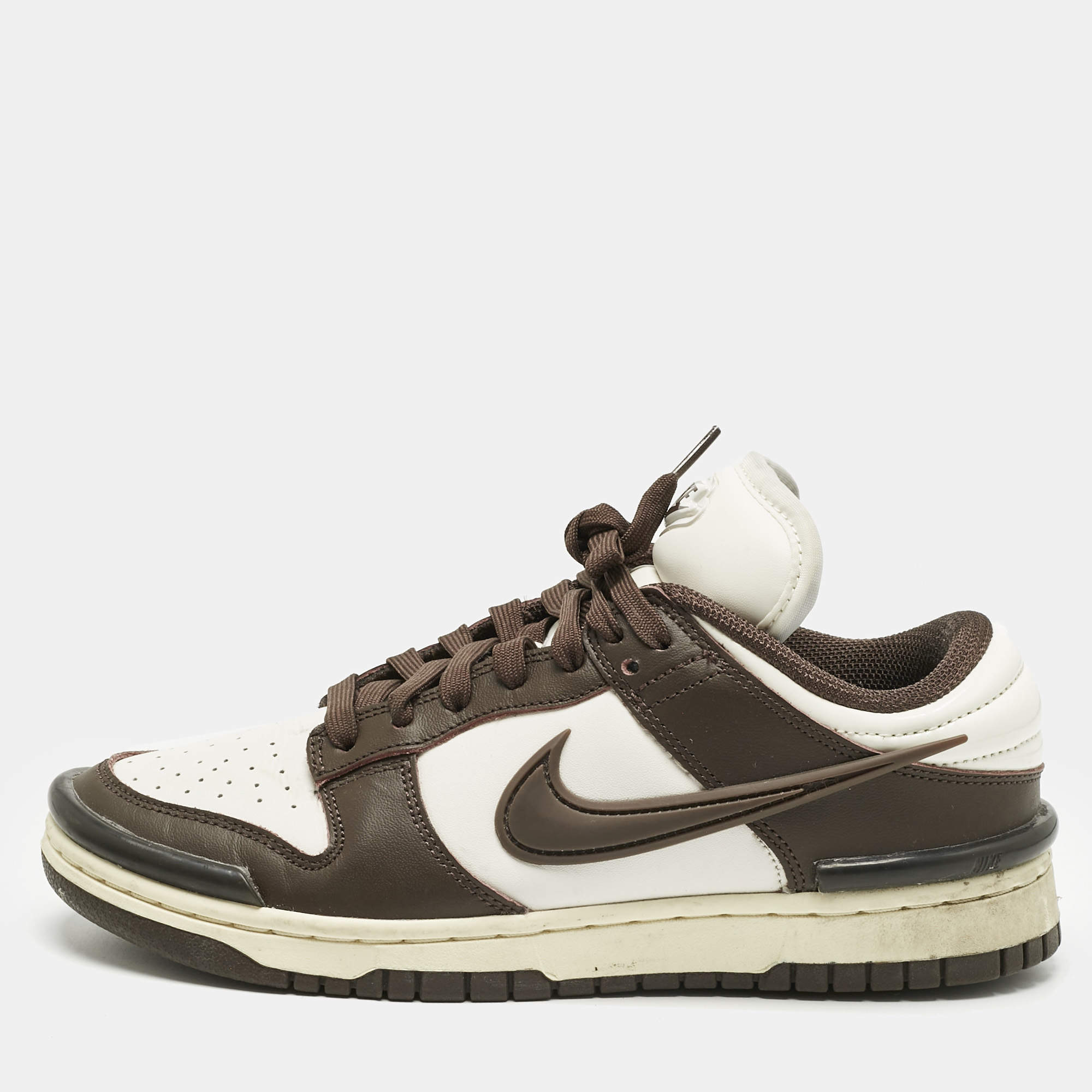 Pre Owned Nike Brown/White Leather Low Twist 'Baroque Brow Sneakers Size 38.5