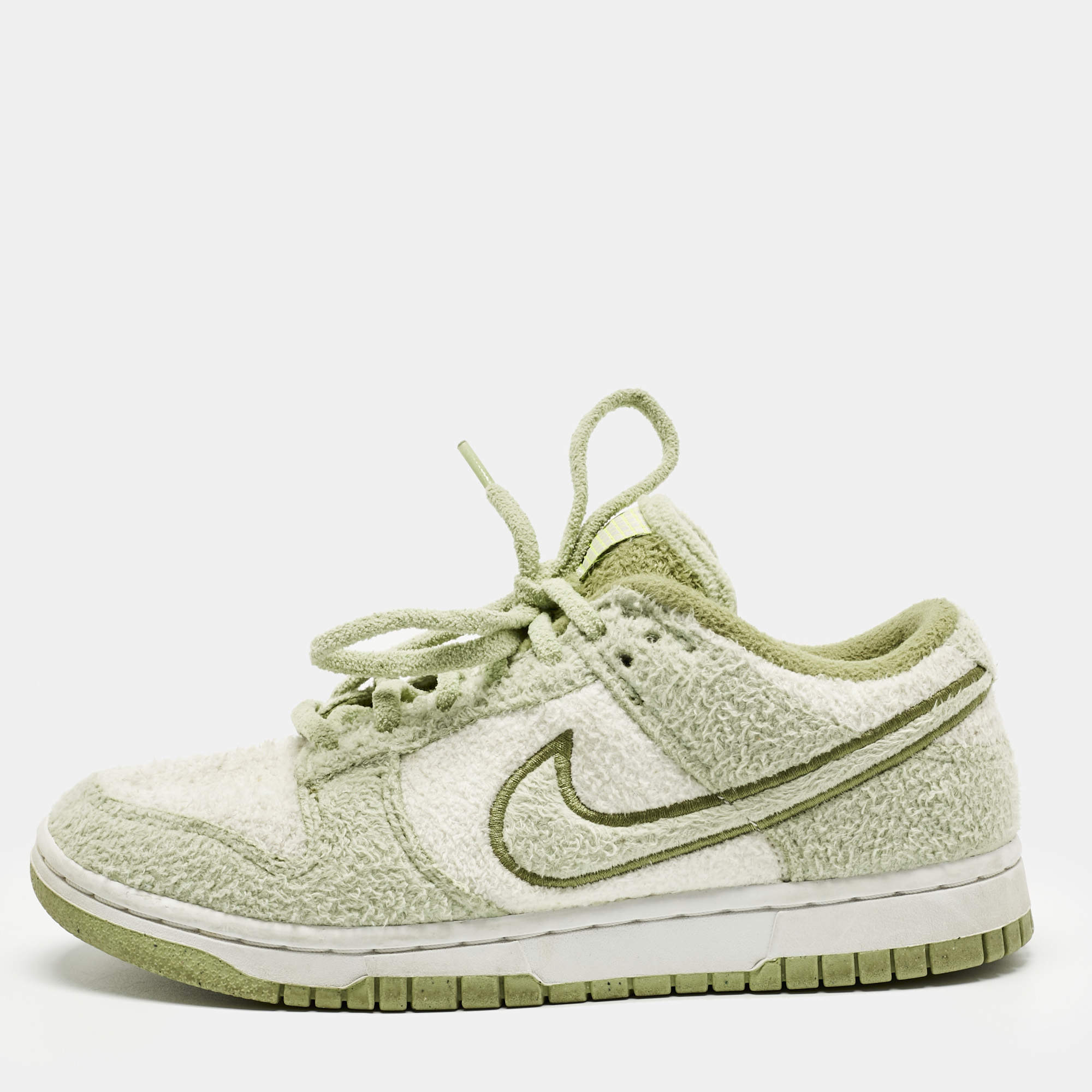 Pre Owned Nike Green/White Cotton Blend Dunk Low SE CC "Fleece Pack Sneakers Size 38