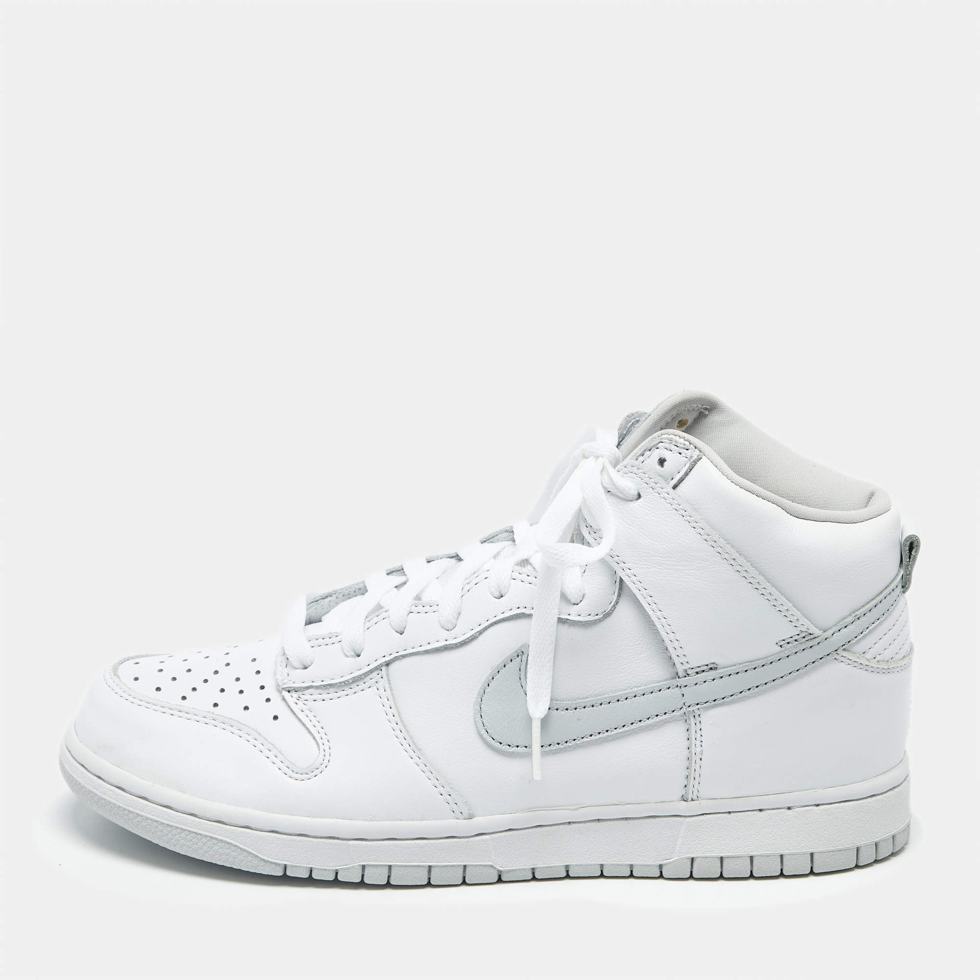 Pre Owned Nike Dunk High Size 43 White Leather High Top Sneakers