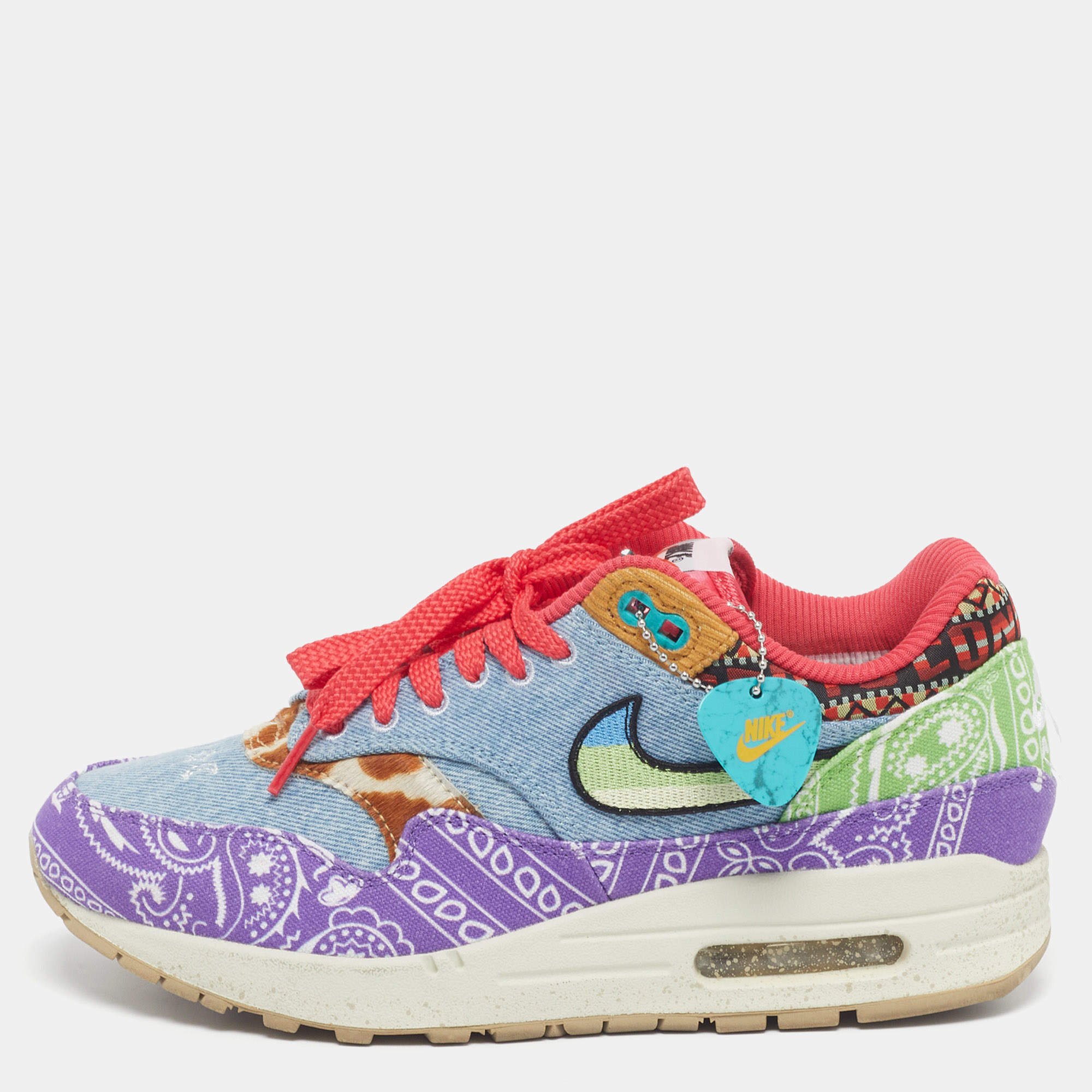 مملوكة مسبقًا Nike Air Max 1 SP Concepts Far Out Size 39 Multicolor Canvas and Denim Low Top Sneakers