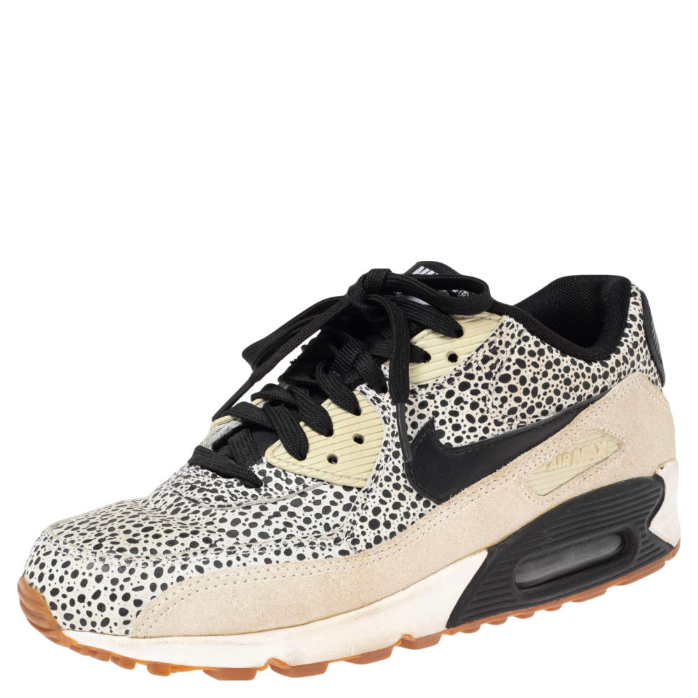 Nike Black/White Leather and Suede Air Max 90 Safari Sneakers Size 38