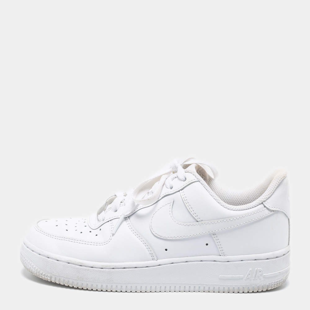 Pre Owned Nike White Leather Air Force 1 Low Top Sneakers Size 38