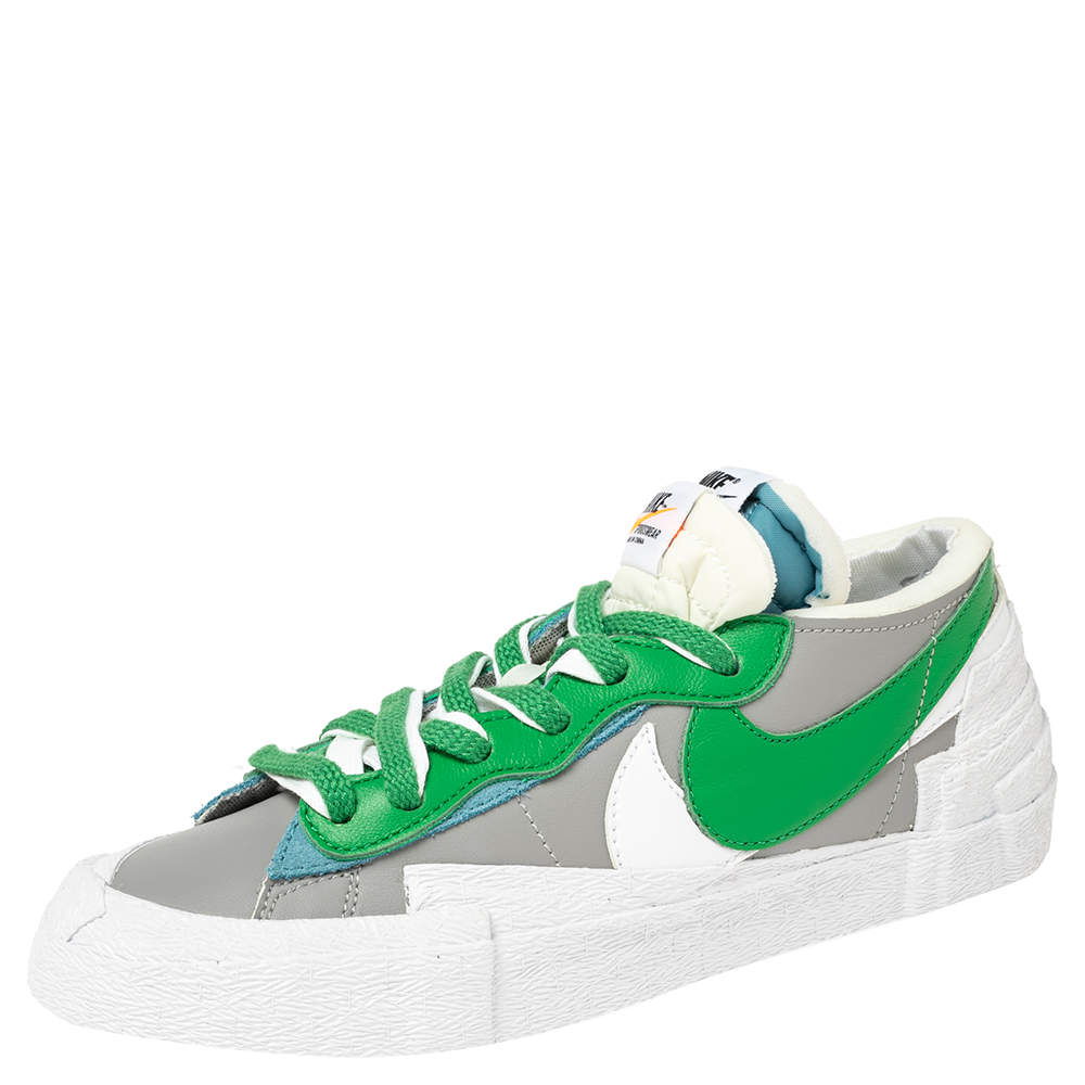 Nike X - Sacai - Blazer Grey/Green Leather Low Top Sneakers Size 38.5
