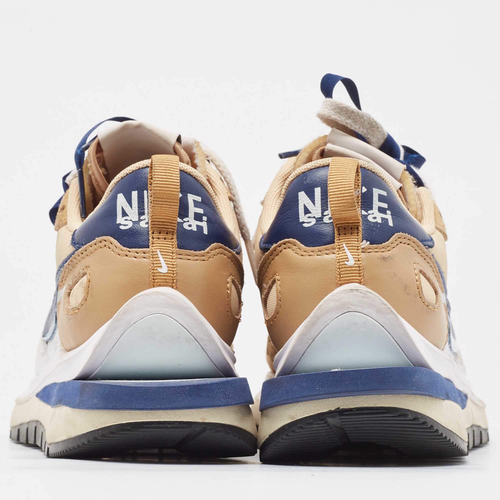 Pre Owned Nike x Sacai Multicolor Leather and Fabric Vaporwaffle Sesame Blue Void Sneakers Size 38