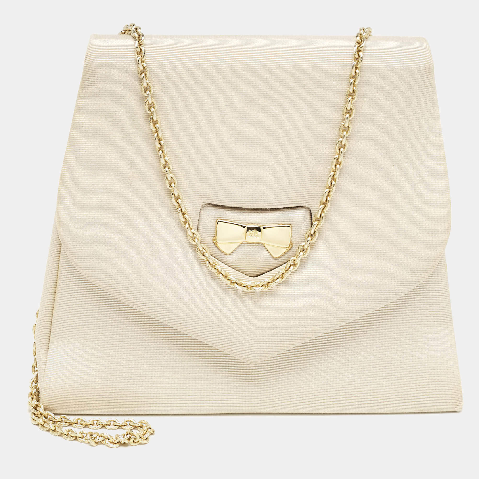 Nina Ricci Beige Fabric Bow Flap Chain Shoulder Bag