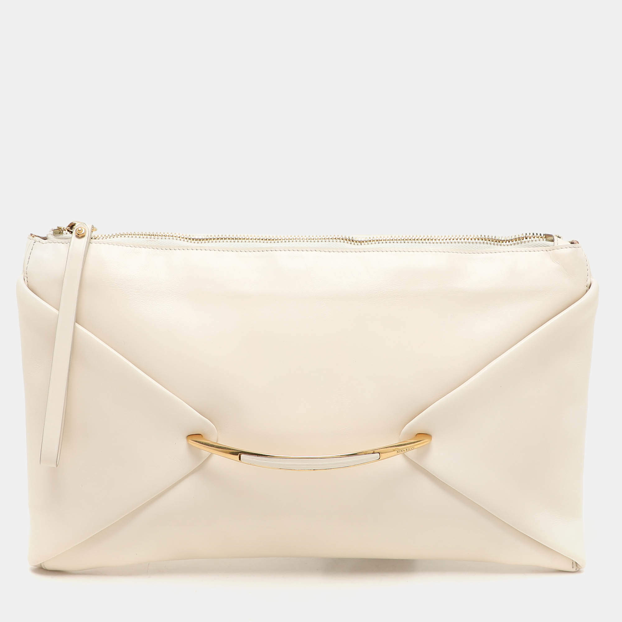Nina Ricci Cream Leather Clutch