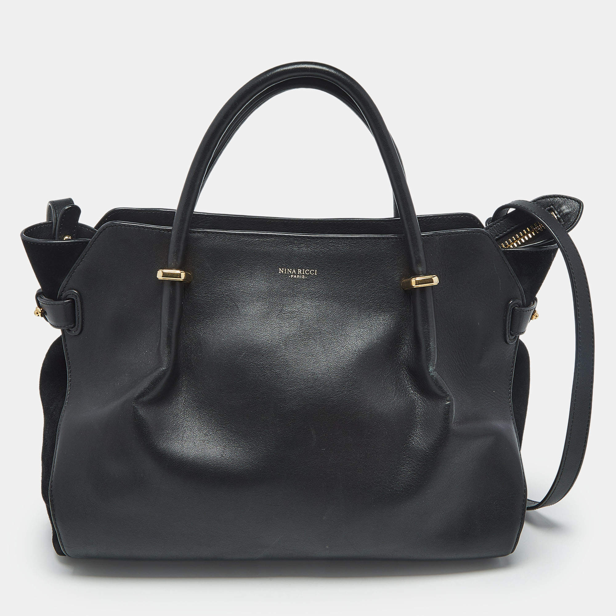 Pre Owned Nina Ricci Black Leather and Suede Medium Marche Tote