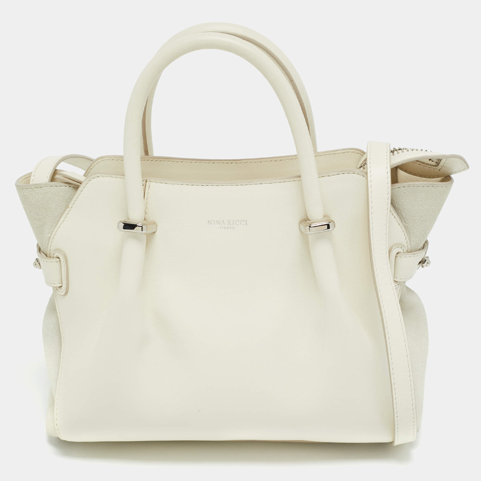 Pre Owned Nina Ricci Marche Small White Leather and Suede Tote