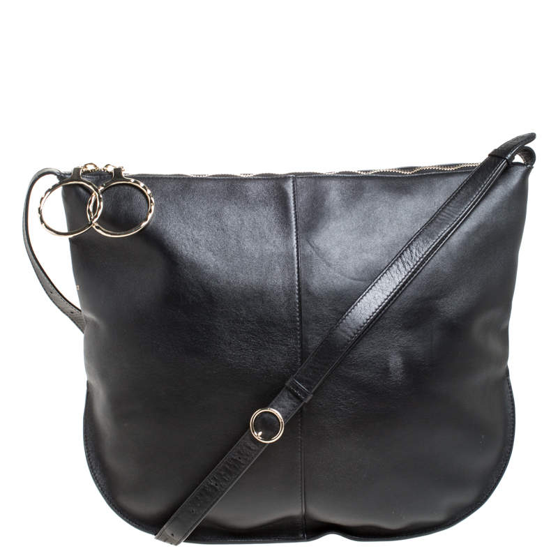 Pre Owned Nina Ricci Black Leather Large Kuti Hobo with Purse