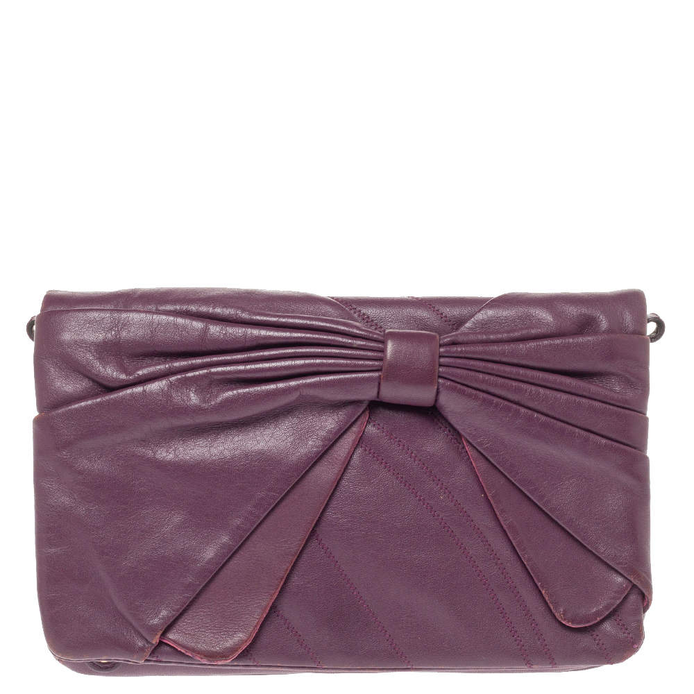 Nina Ricci Purple Leather Pleated Bow Flap Shoulder Bag Nina Ricci ...