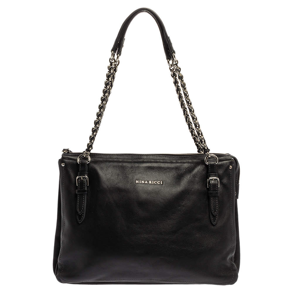 Pre Owned Nina Ricci Black Leather Chain Tote