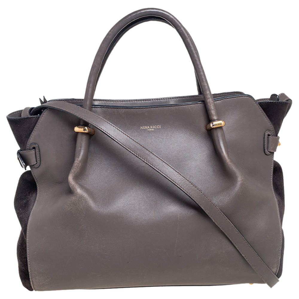 Nina Ricci Grey Leather and Suede Medium Marche Tote