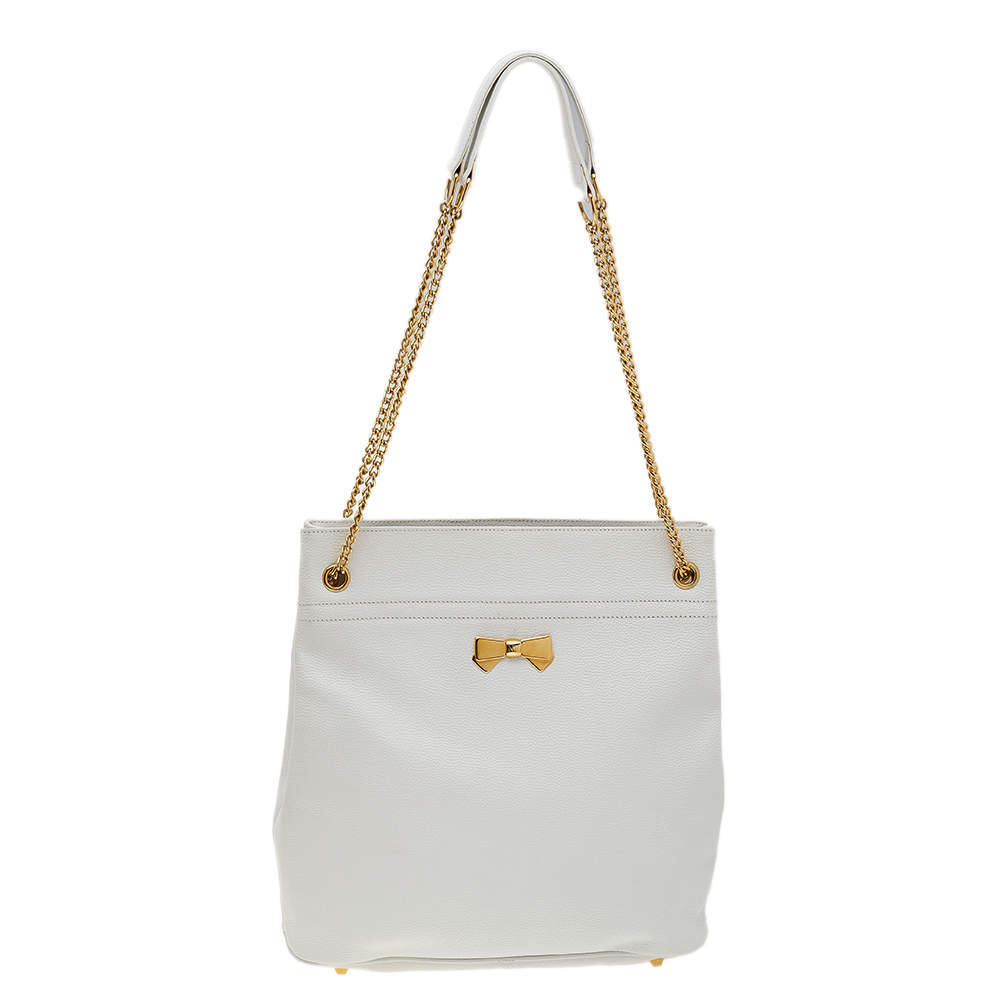 Nina Ricci White Leather Chain Shoulder Bag
