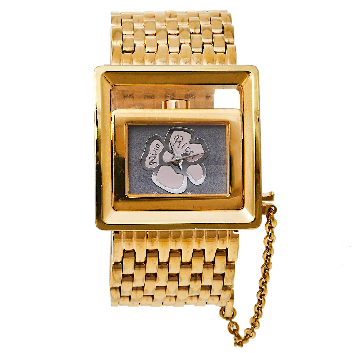 Pre Owned Nina Ricci Grey/Pink Floral Gold Plated Stainless Steel N02253 Women's Wristwatch 22 MM