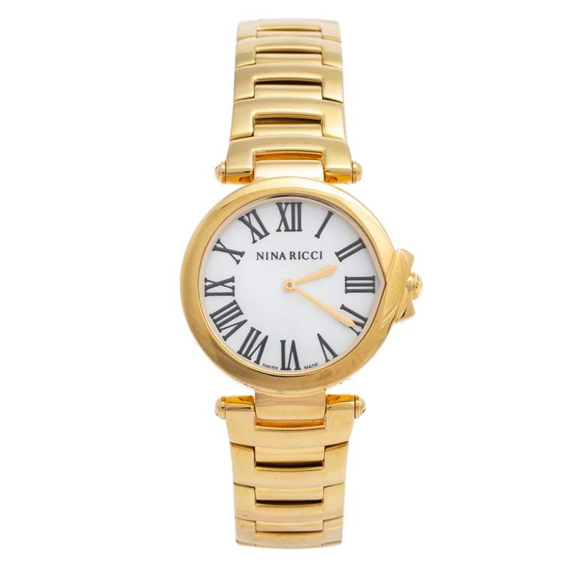 Pre Owned Nina Ricci Mother of Pearl Gold Plated Classic N053008SM Women's Wristwatch 35 mm