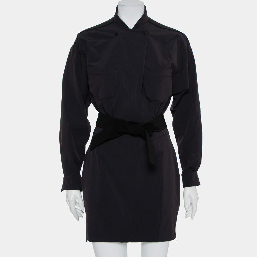 Norisol Ferrari Black Synthetic Paneled Belted Mini Dress M