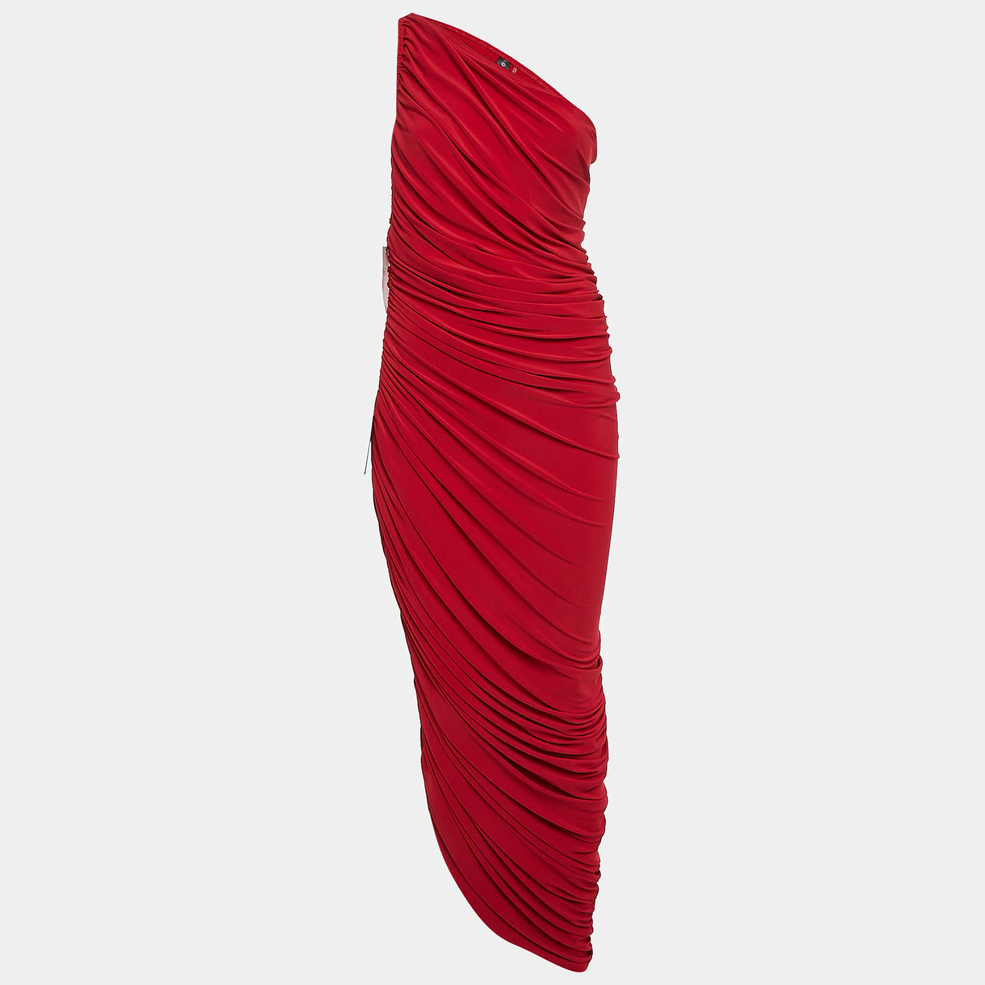 Norma Kamali Red Jersey Ruched One-Shoulder Gown M