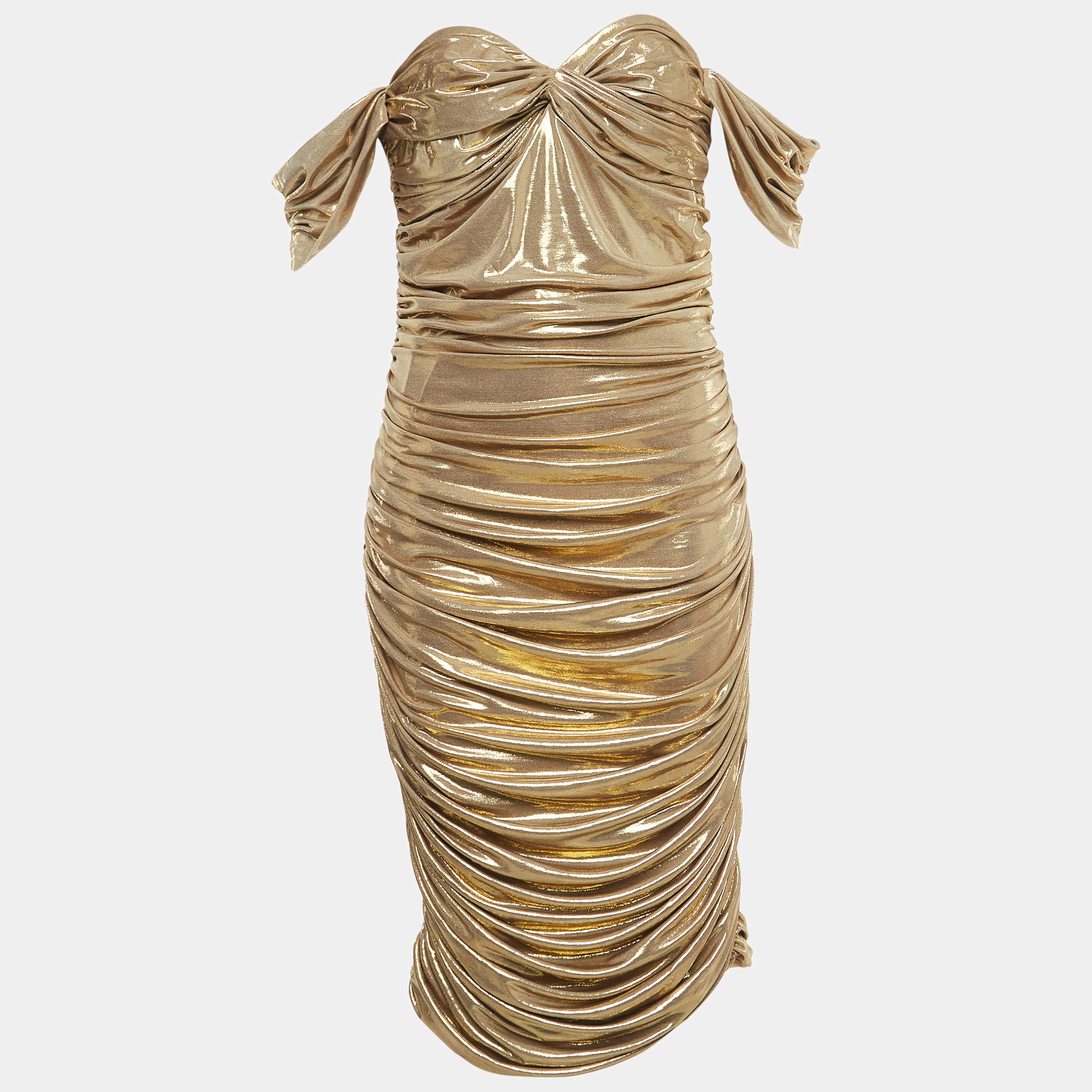 Norma Kamali Gold Gathered Jersey Winglet Sleeve Walter Dress L