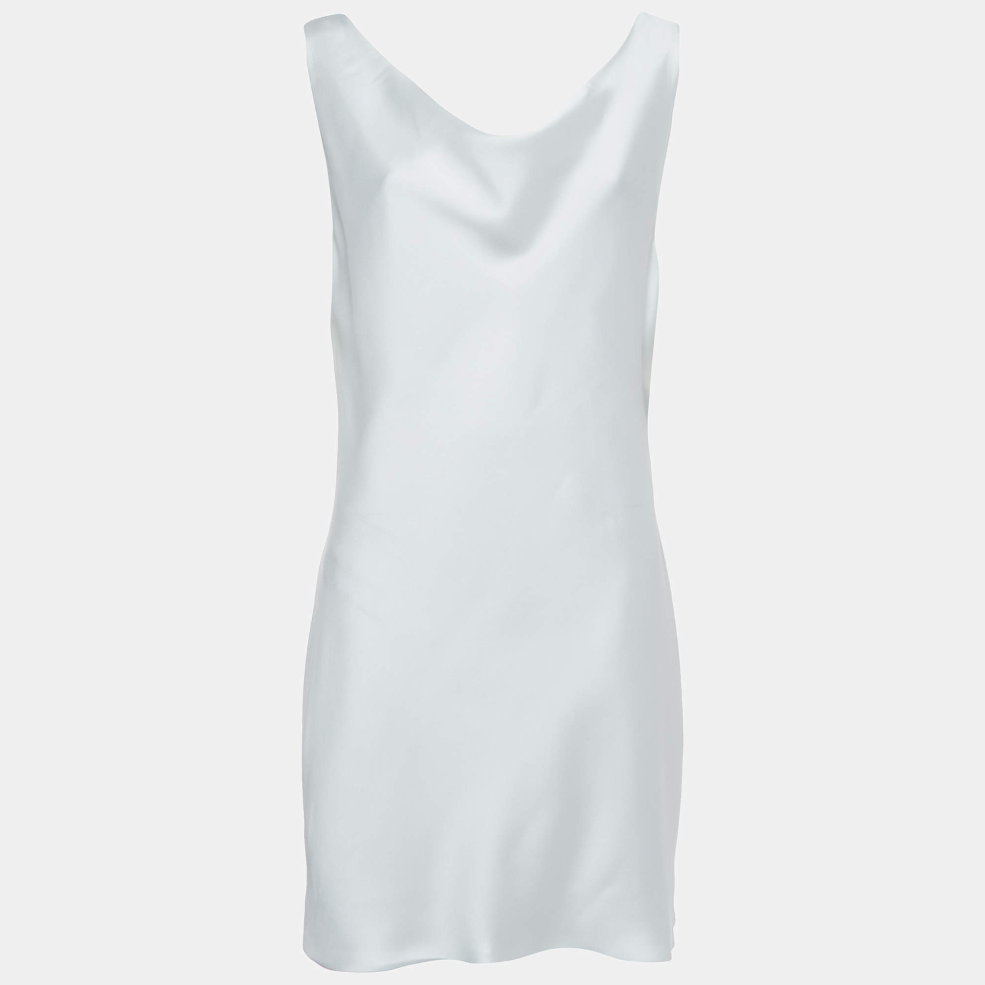 Norma Kamali White Satin Cowl Neck Mini Dress L