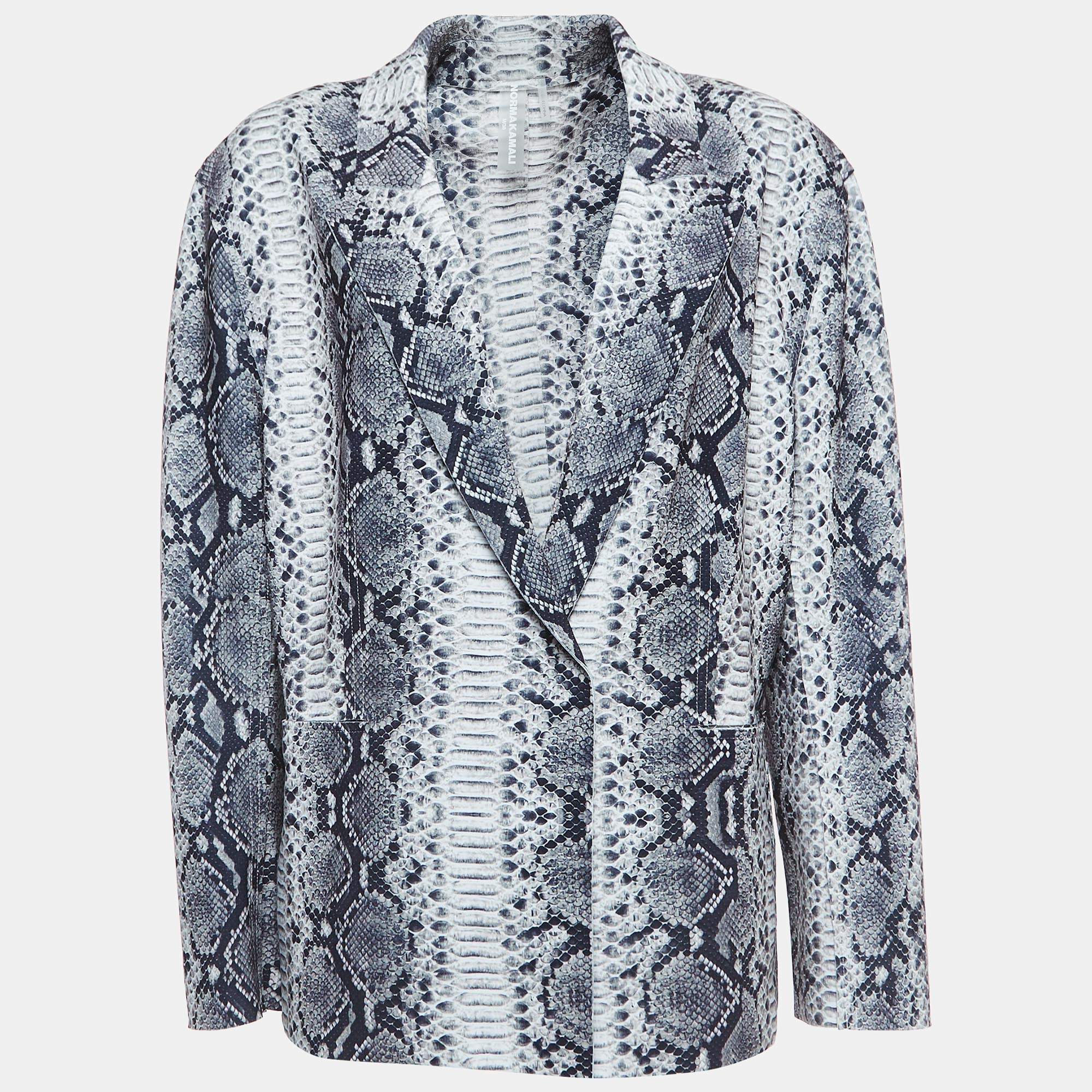 Norma Kamali Black/White Python Print Lycra Single Breasted Straight Fit Jacket M