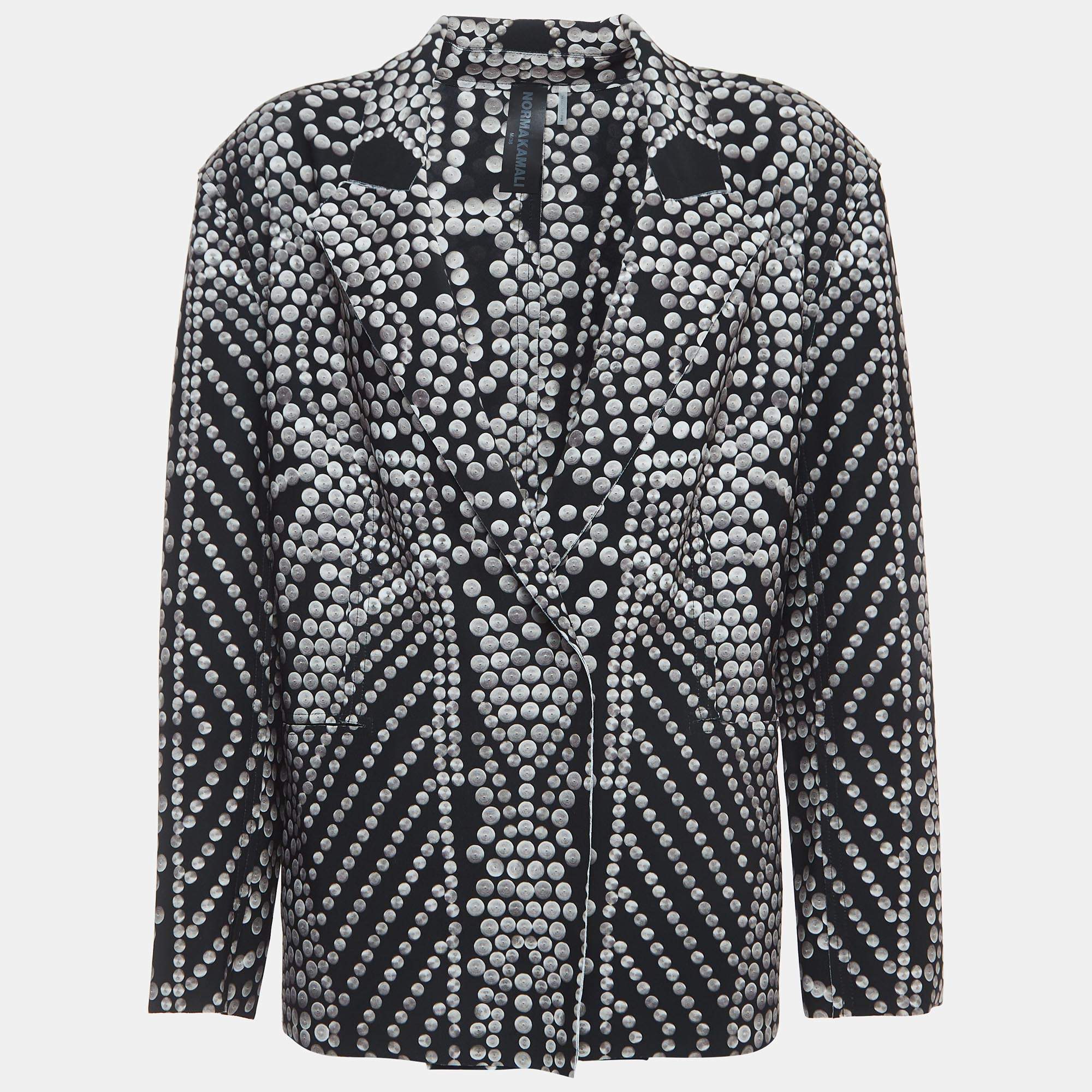 Norma Kamali Black Printed Lycra Single Breasted Straight Fit Jacket M