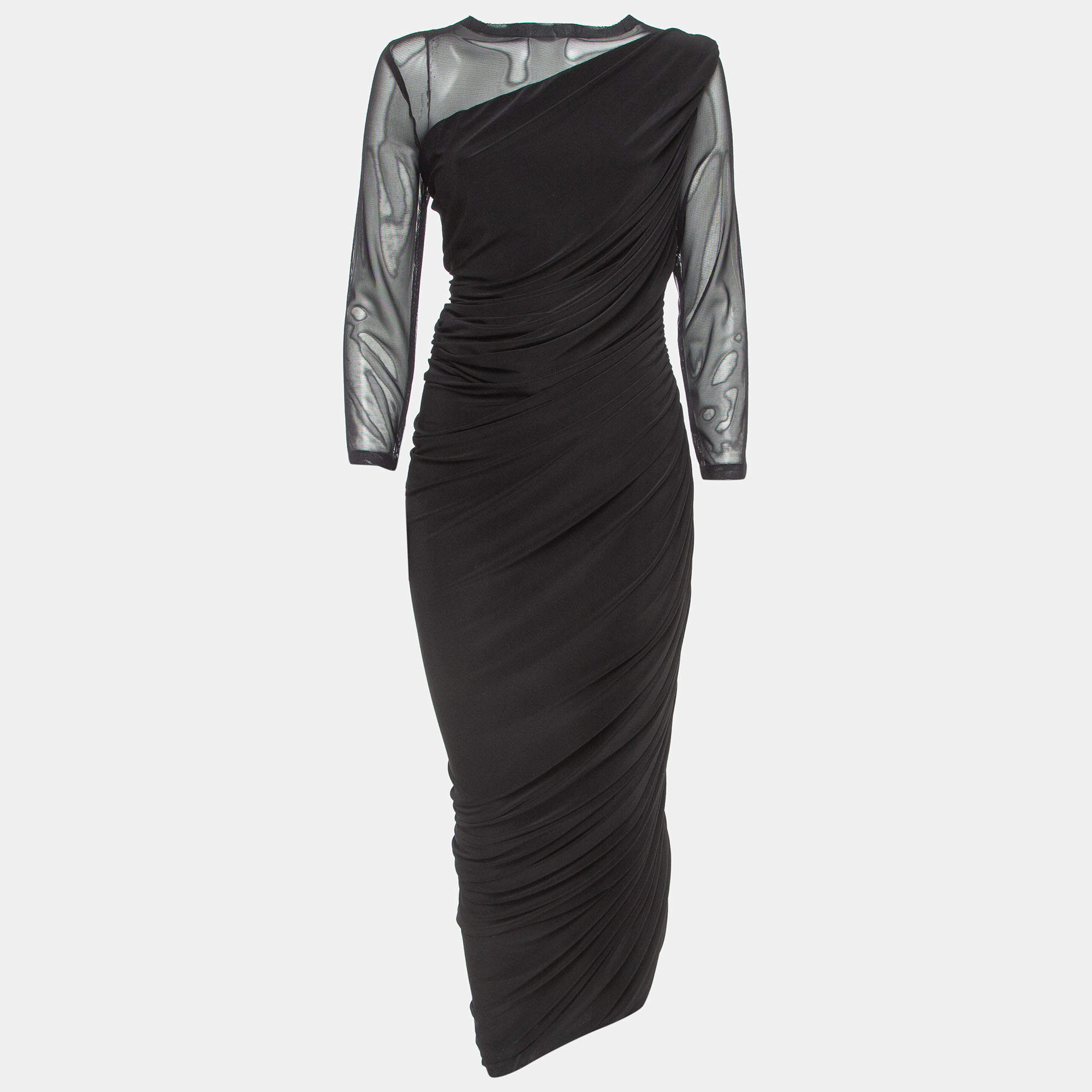 Norma Kamali Black Lycra/Mesh Shirred Detail Diana Gown M