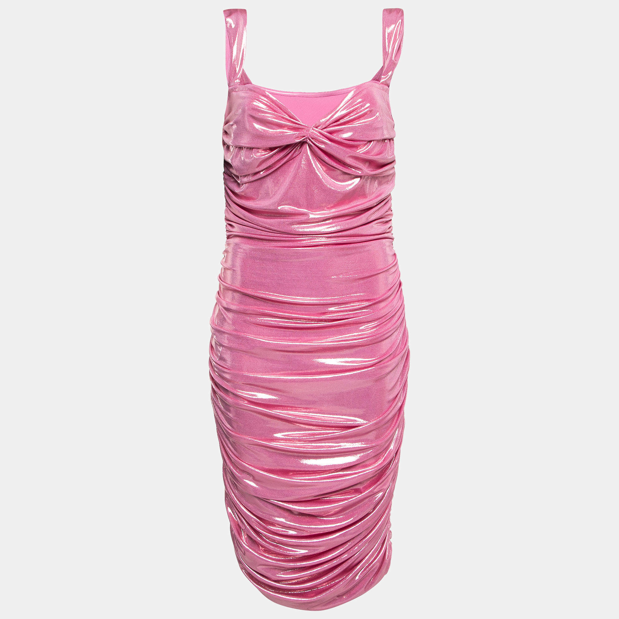 Norma Kamali Pink Lame Walter Wing Sleeves Mini Dress L