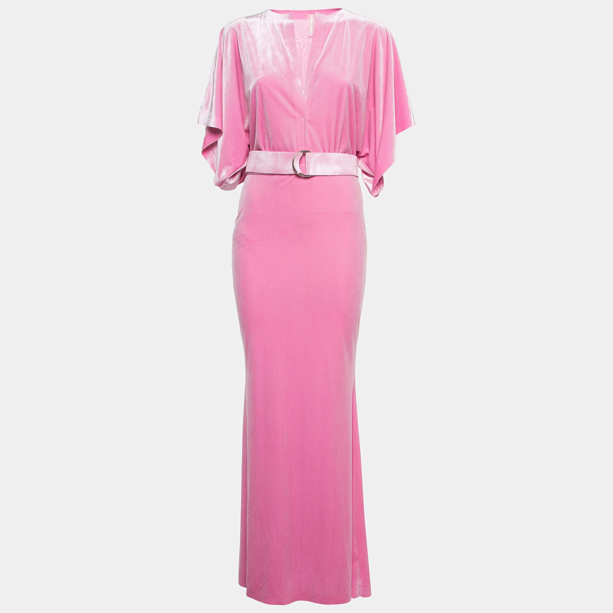Norma Kamali Candy Pink Velvet Belted Obie Gown M