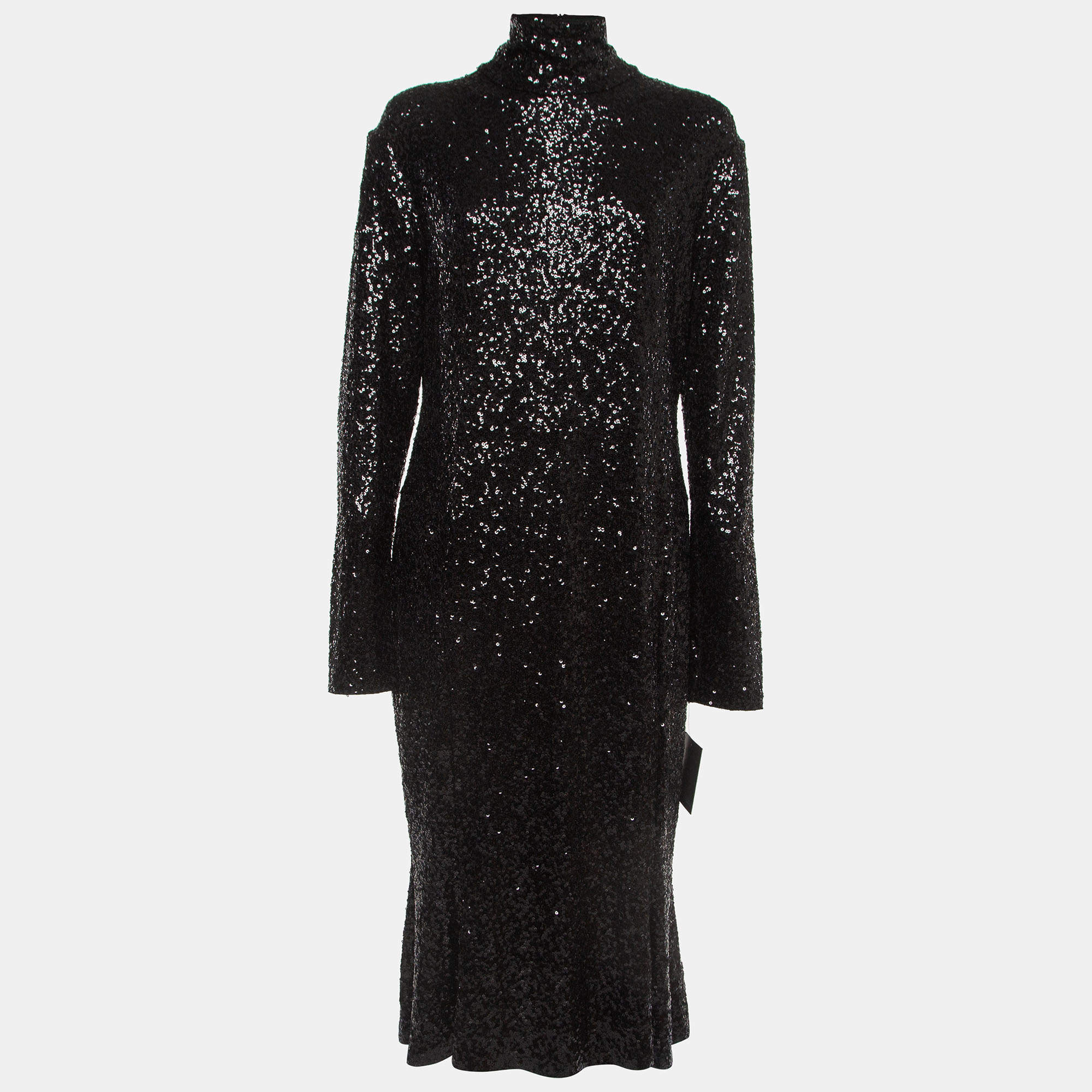 Norma Kamali Black Sequin Detail Fishtail Midi Dress XL