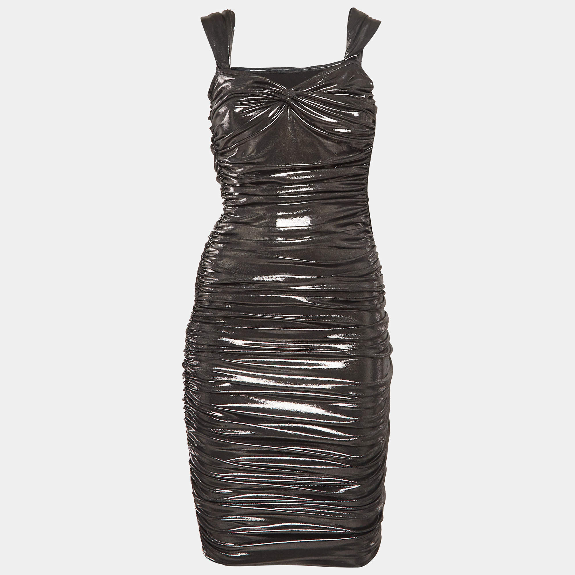 مملوكة مسبقًا Norma Kamali Metallic Lame Stretch Jersey Ruched Midi Dress XXXS