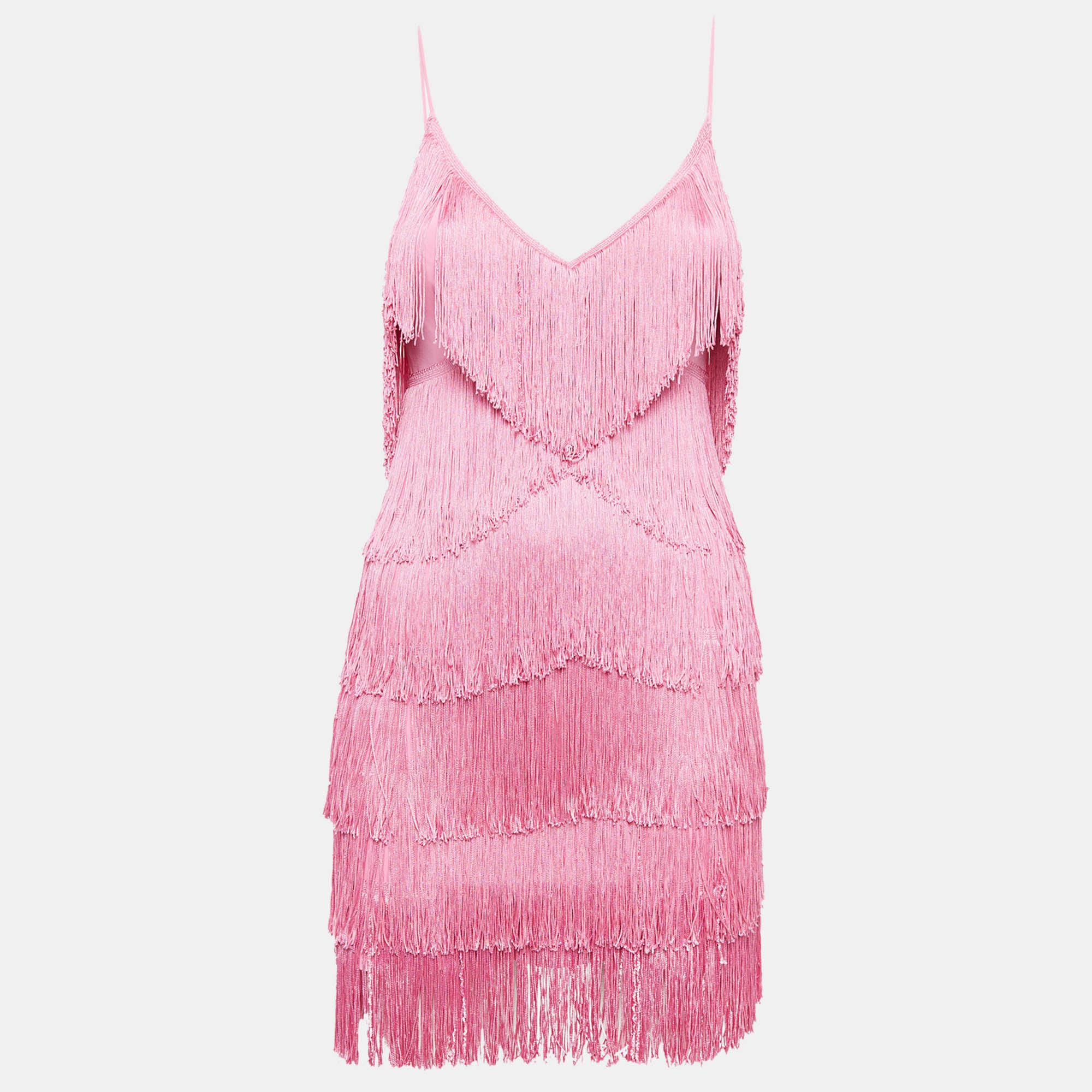 Norma Kamali Pink Fringed Slip Mini Dress XS