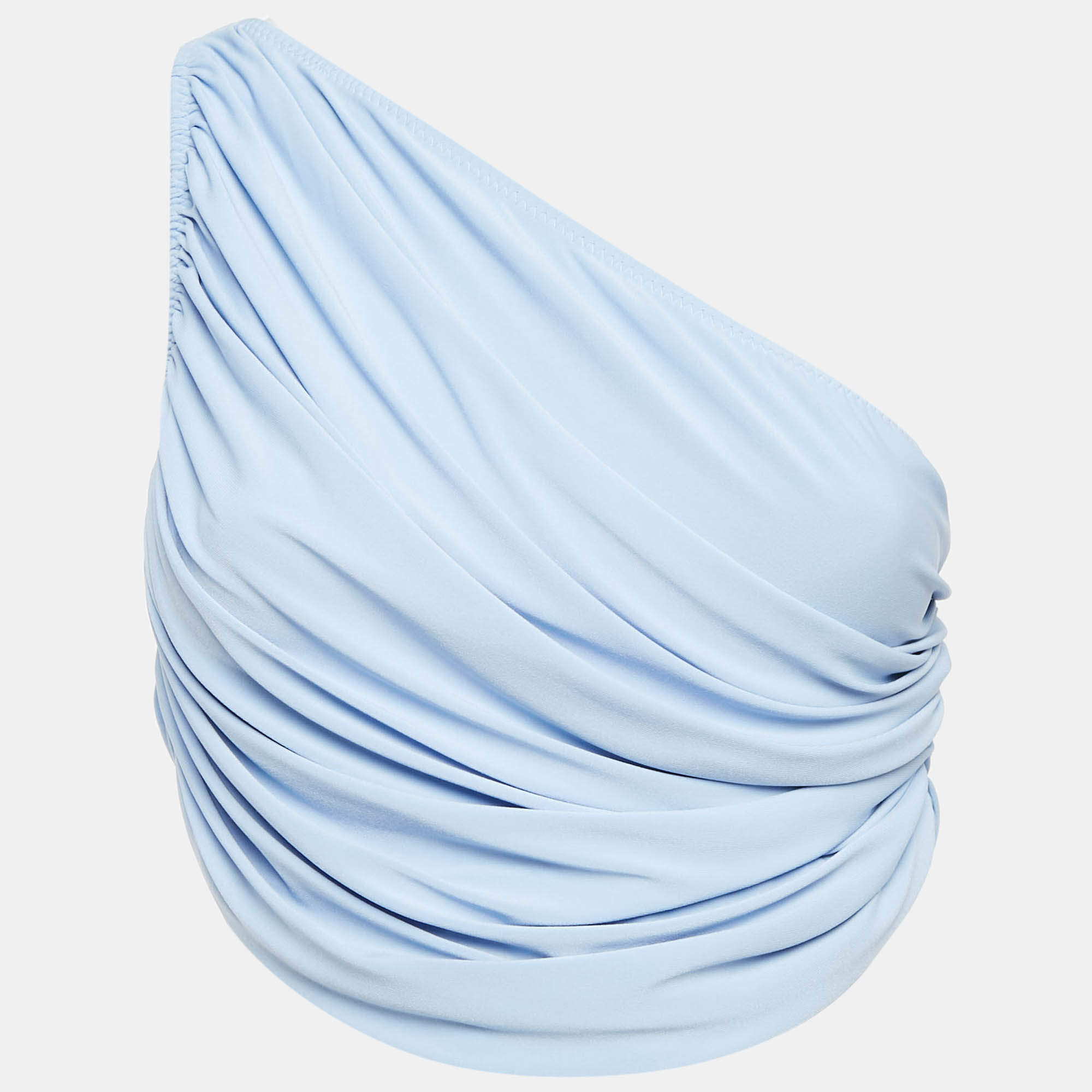 Pre Owned Norma Kamali Blue Jersey Ruched One-Shoulder Sleeveless Top S