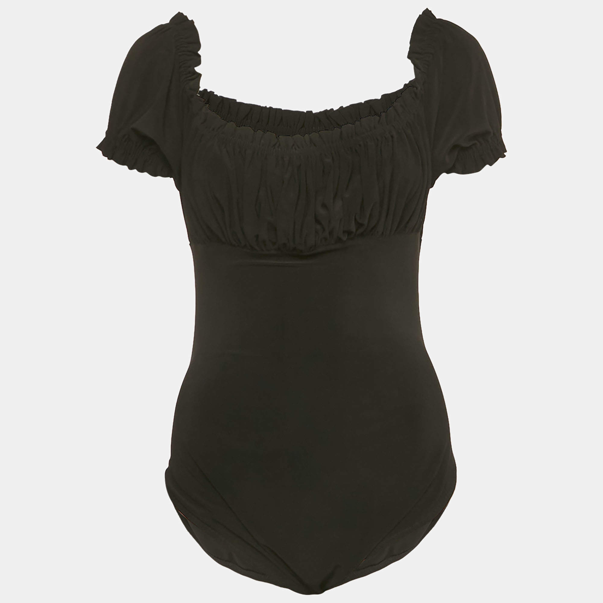 Pre Owned Norma Kamali Black Jersey Empire Jose Mio Swimsuit L