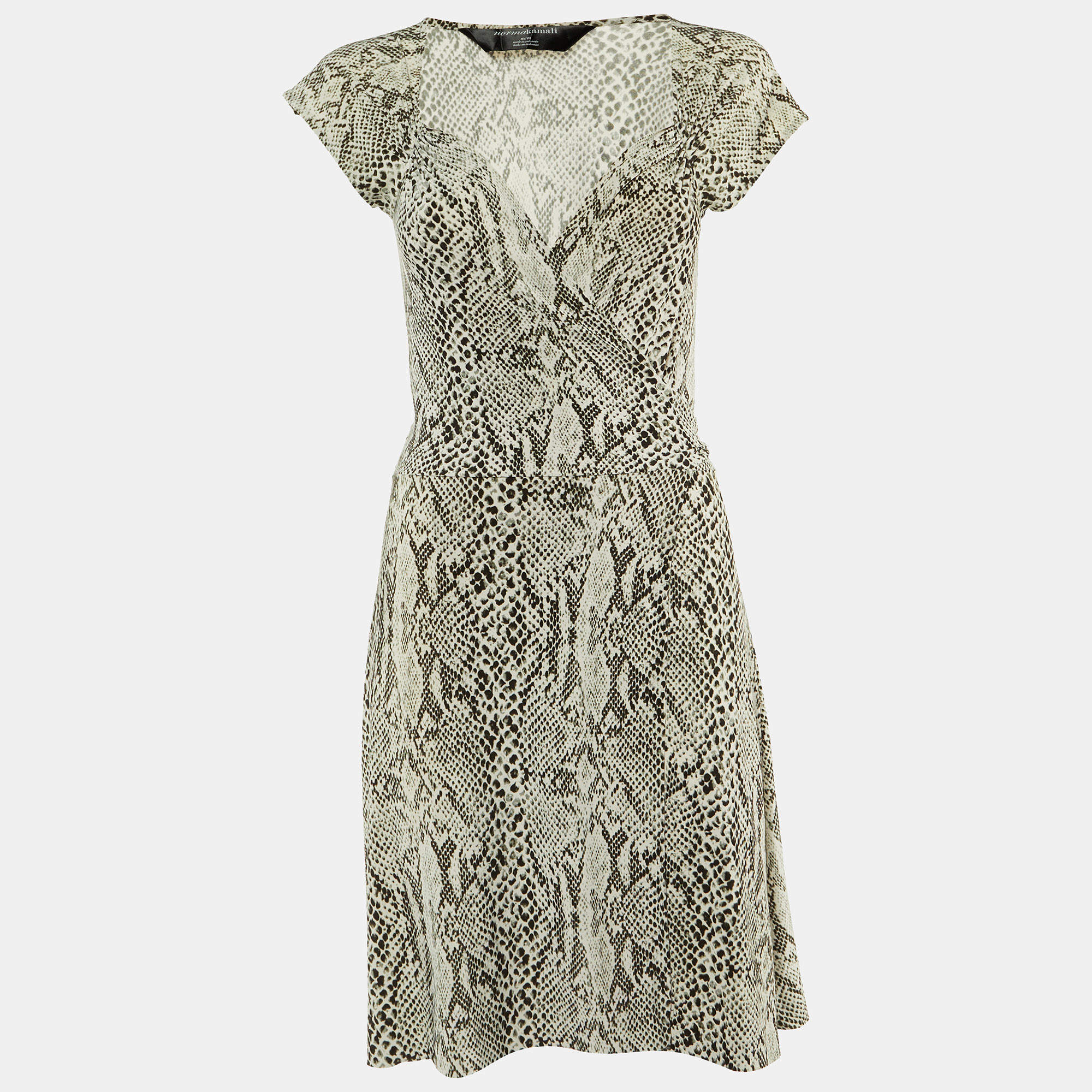 Pre Owned Norma Kamali Pale Grey Snake Print Jersey Wrap Dress M