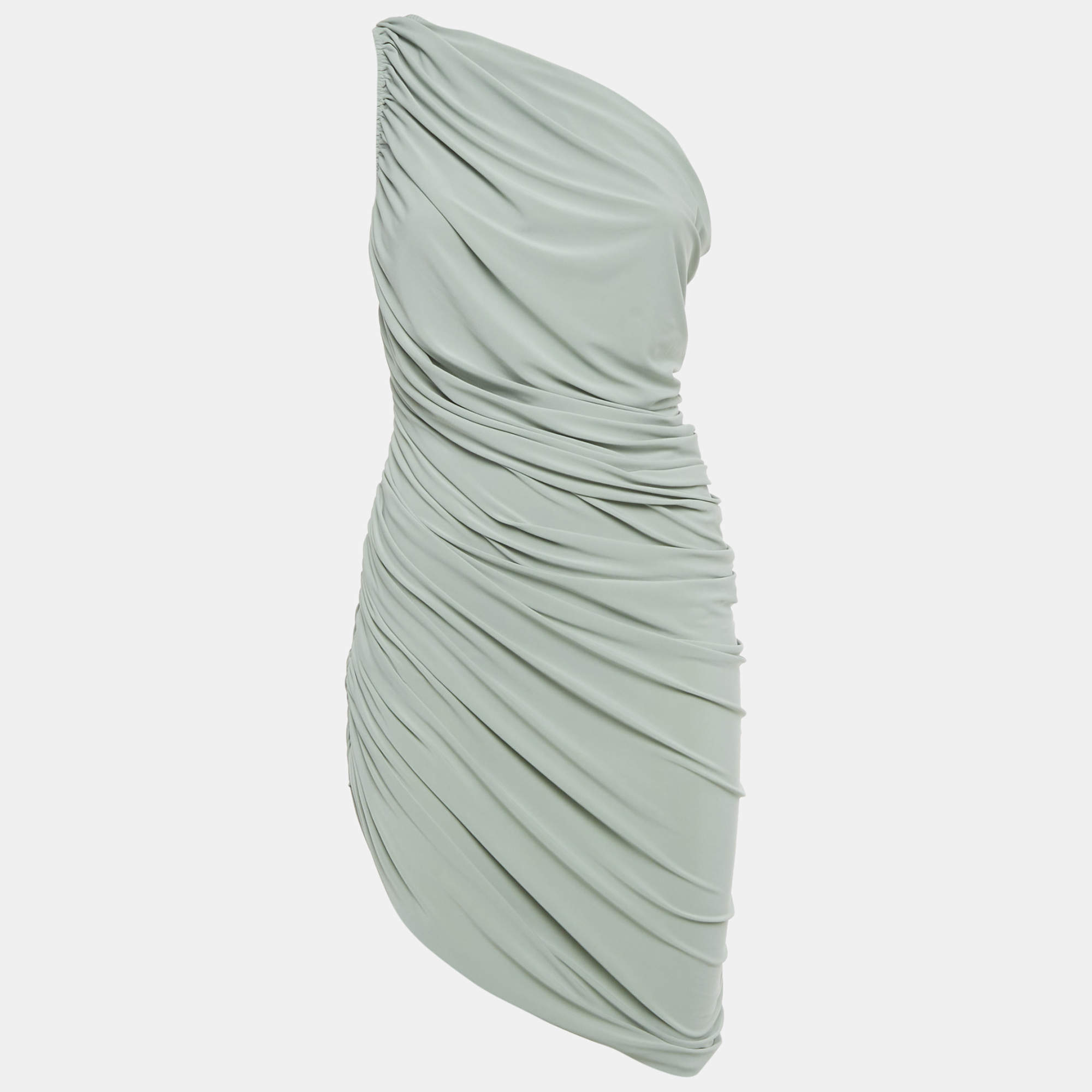 Pre Owned Norma Kamali Sage Green Jersey Ruched One-Should Diana Dress M
