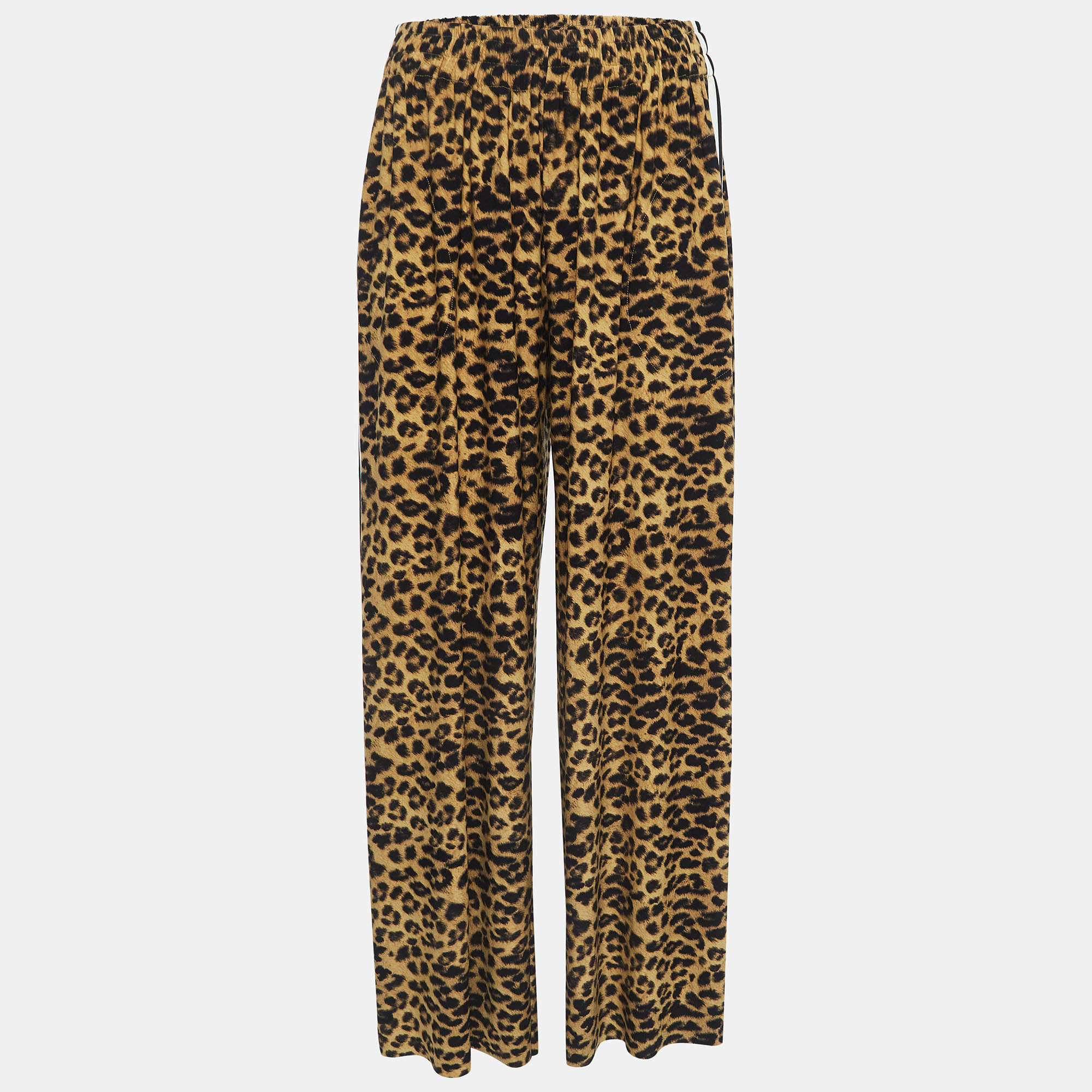 Norma Kamali Brown Leopard Printed Jersey Wide Leg Pants S 