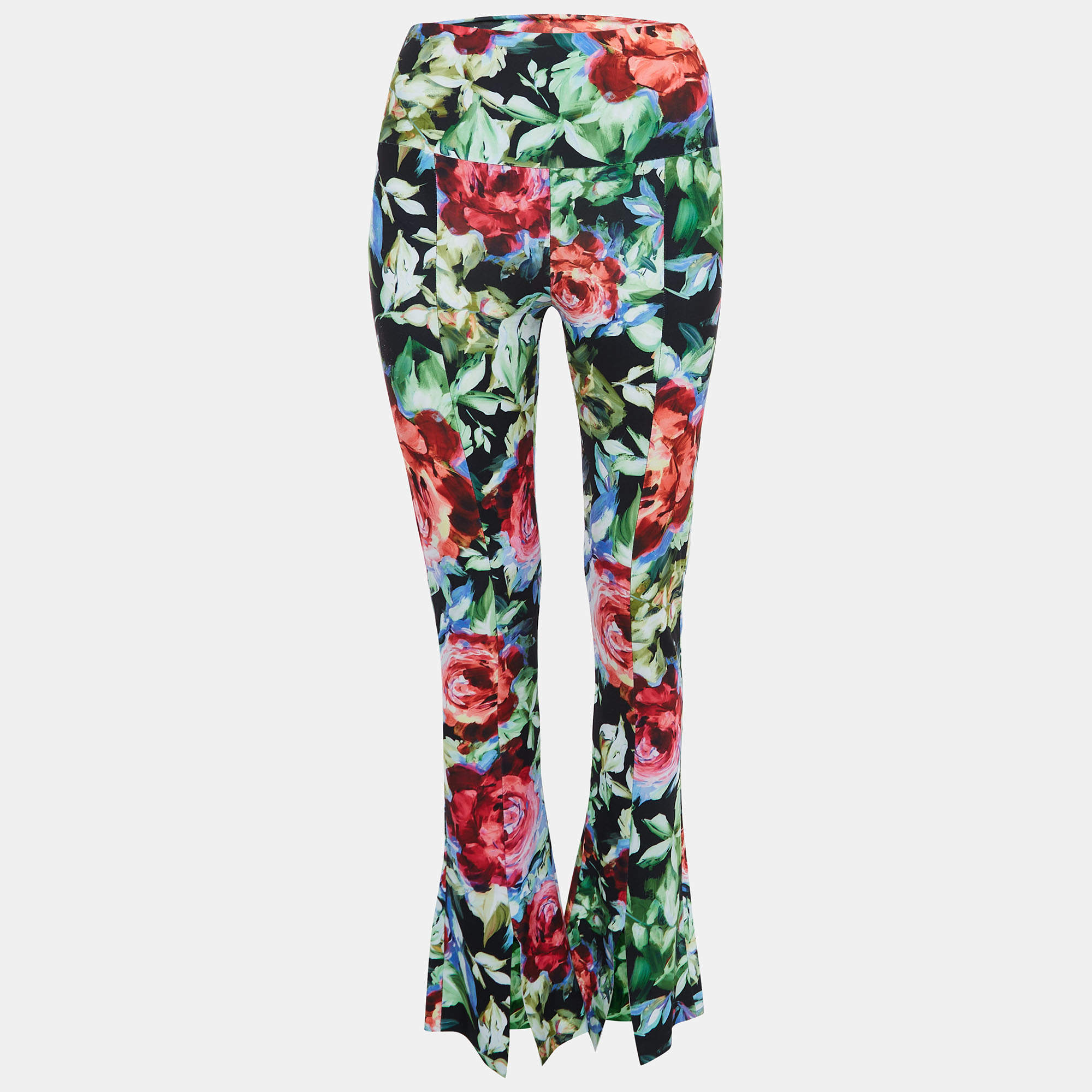 Norma Kamali Multicolor Floral Printed Jersey Bell Bottom Pants M Norma ...