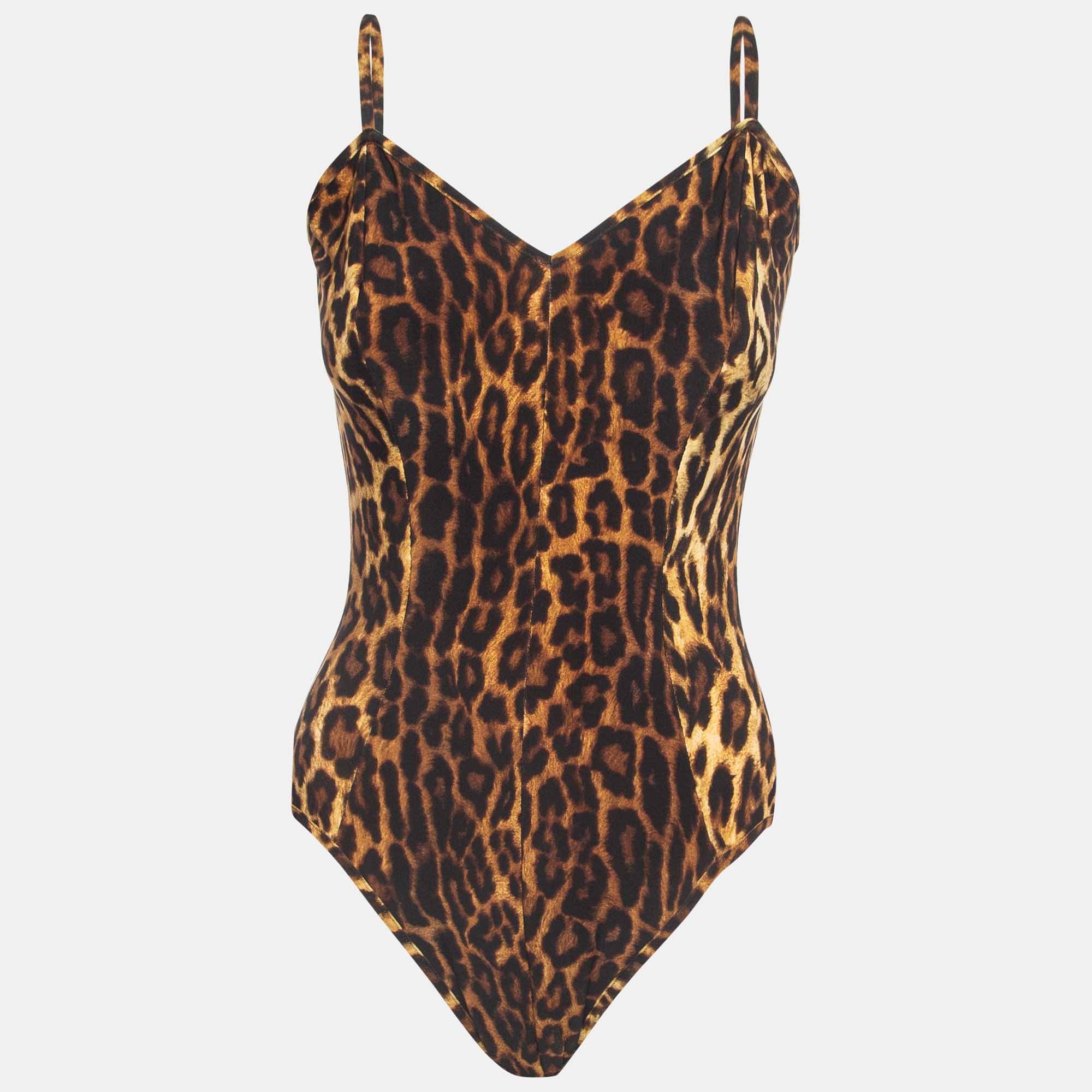 Norma Kamali Beige Leopard Print Strappy Wonderwoman Mio  Swimsuit XL
