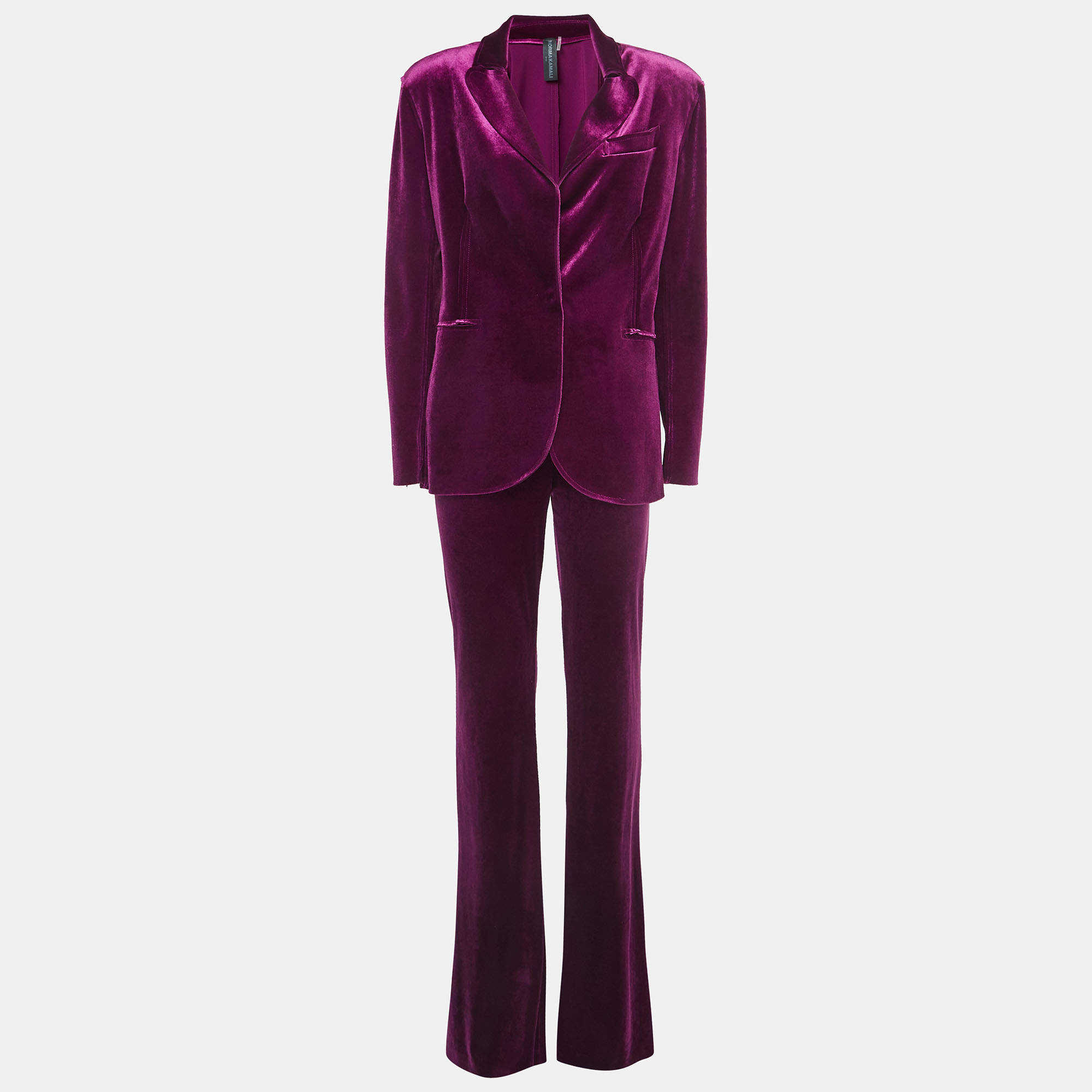 Norma Kamali Burgundy Velvet  Single Breasted Blazer & Pant Set M