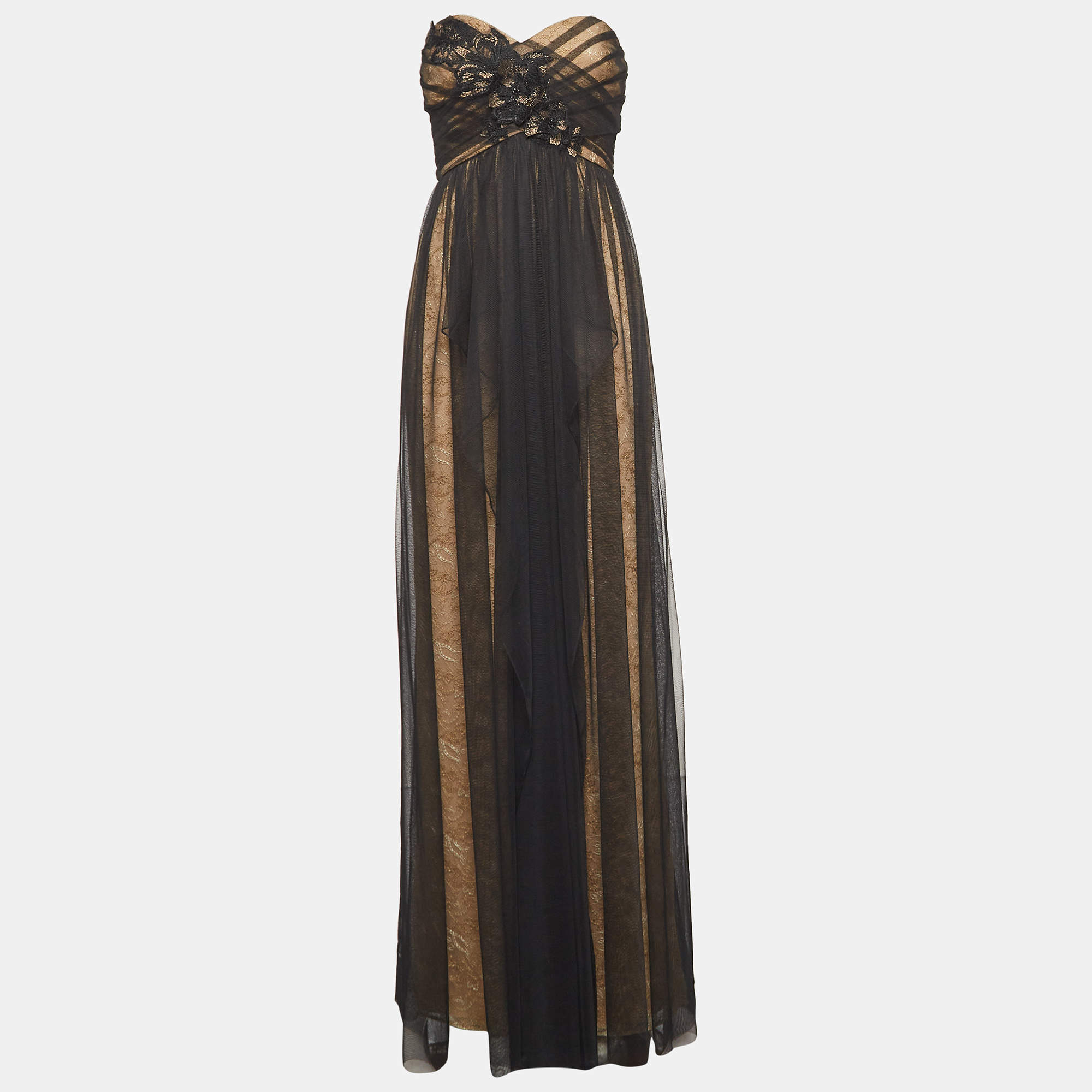 Pre Owned Notte By Marchesa Black Tulle Double Layered Strapless Maxi Dress M