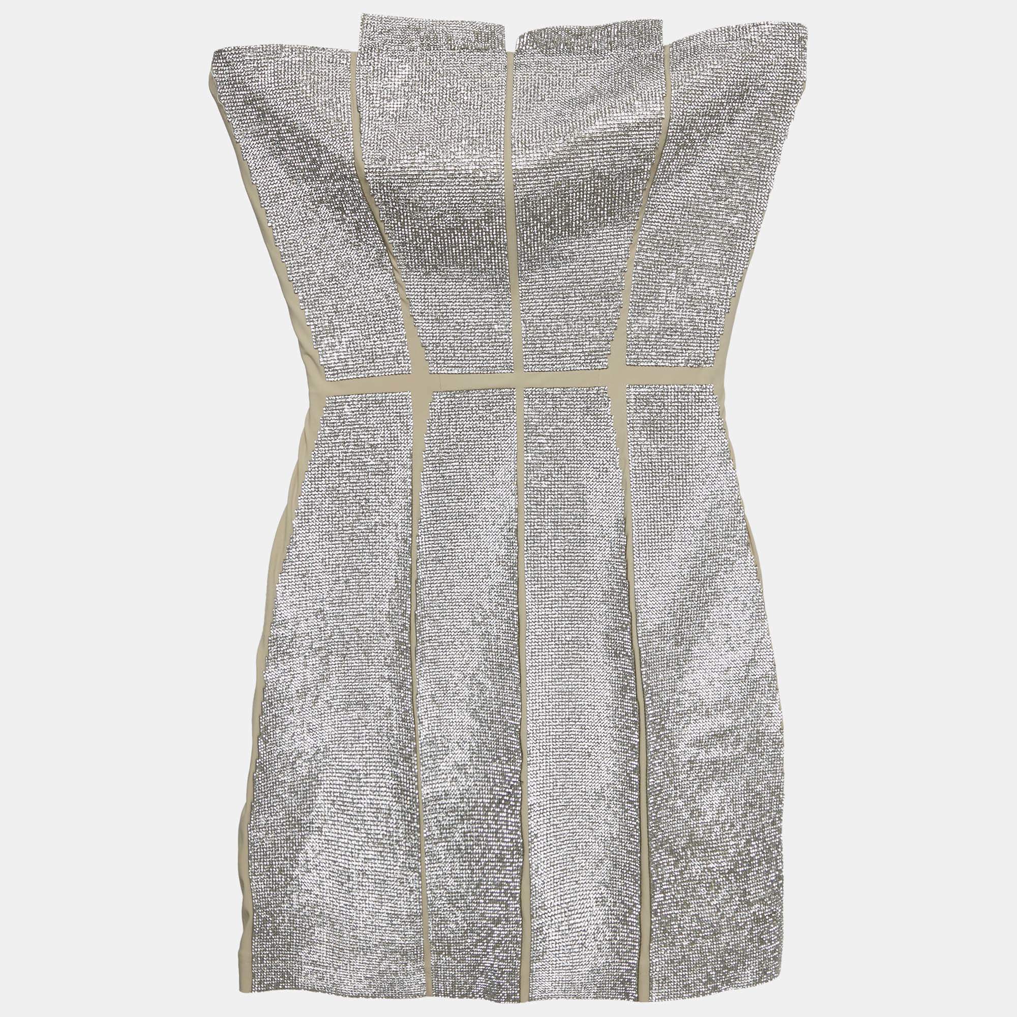 مملوكة مسبقًا فستان نو بيج مزين بأحجار الراين جيرسي بدون حمالات ميني مقاس صغير