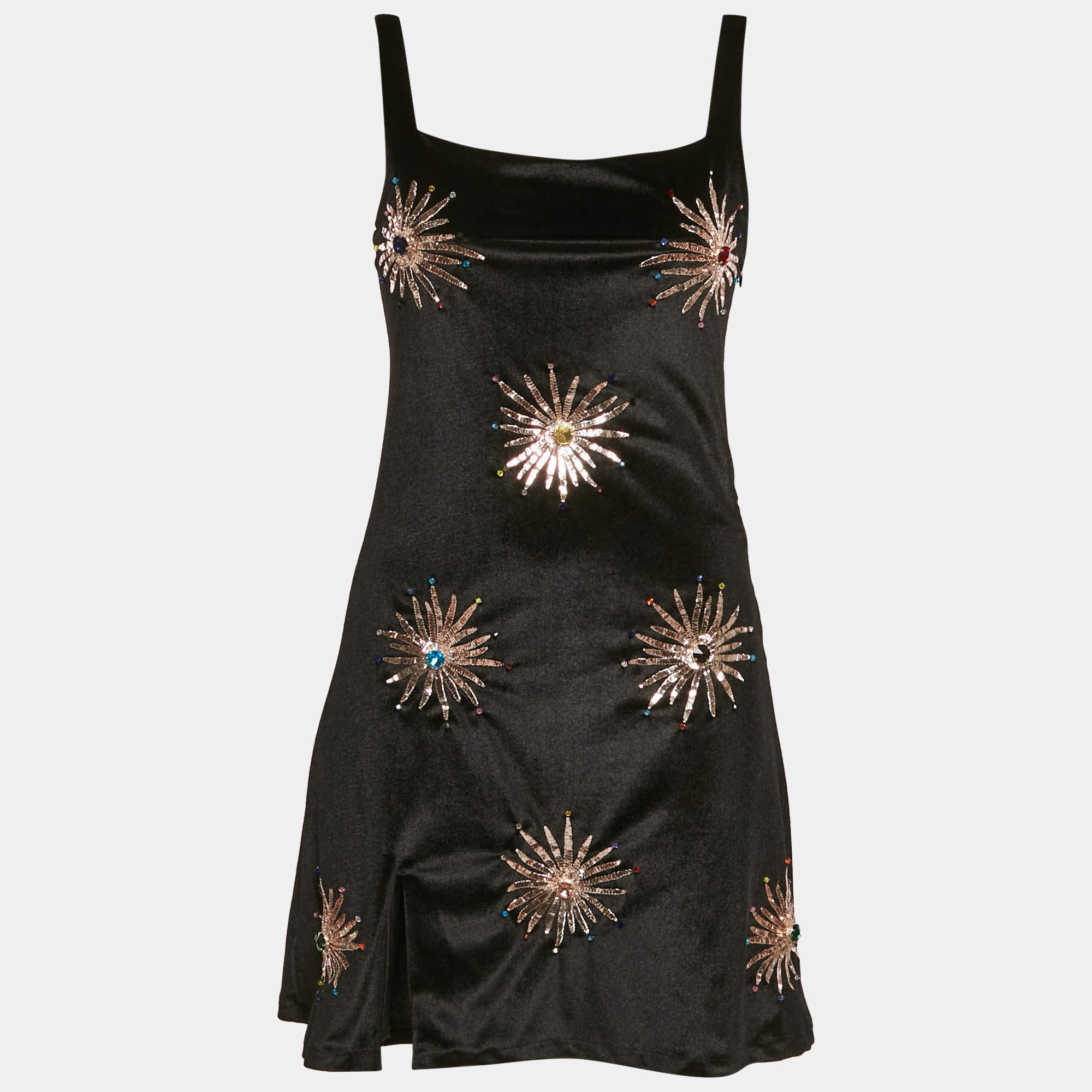 Pre Owned Oceanus Swimwear Black Velvet Embellished Mini Dress S