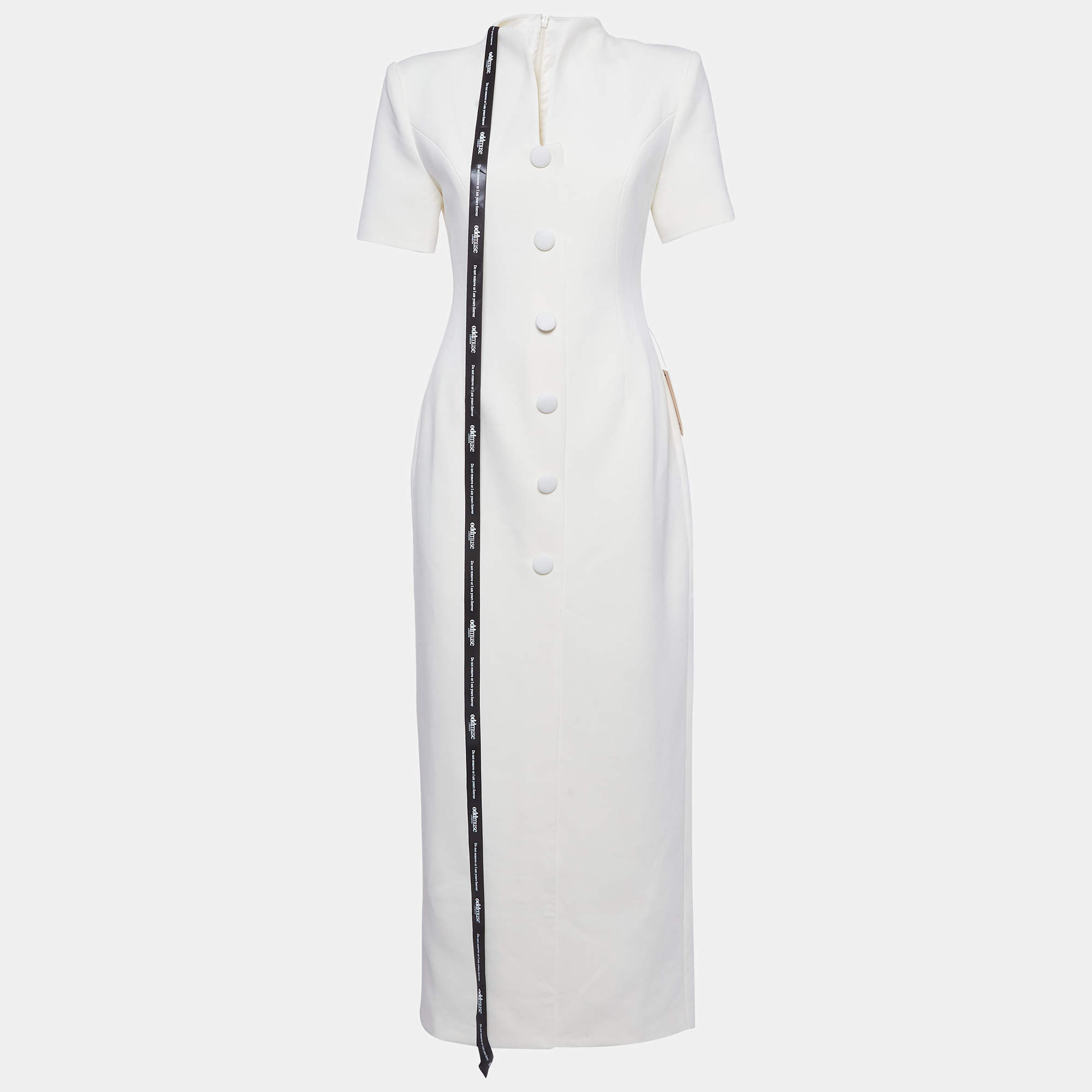 Pre Owned Oddmuse Cream Button Embellished Cotton Blend Midi Dress S