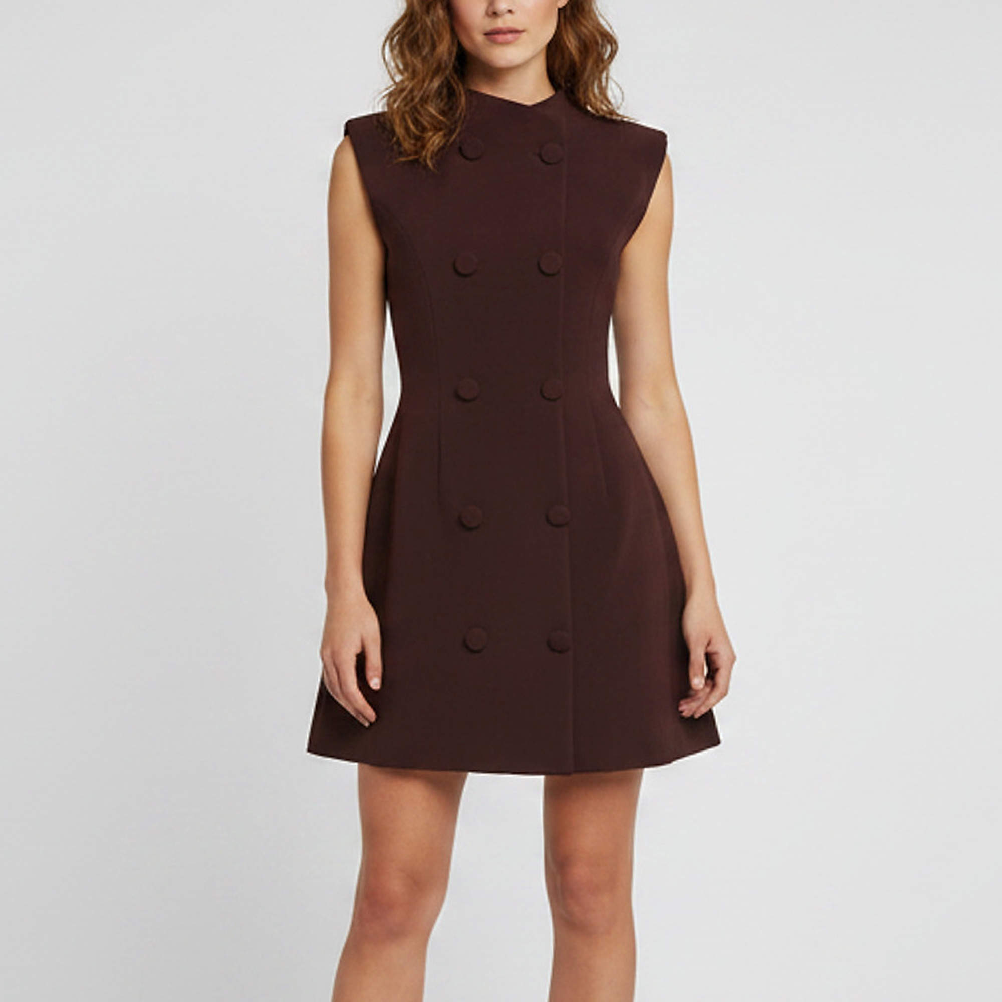 Pre Owned Odd Muse Burgundy Crepe Double Breasted Sleeveless Mini Dress S