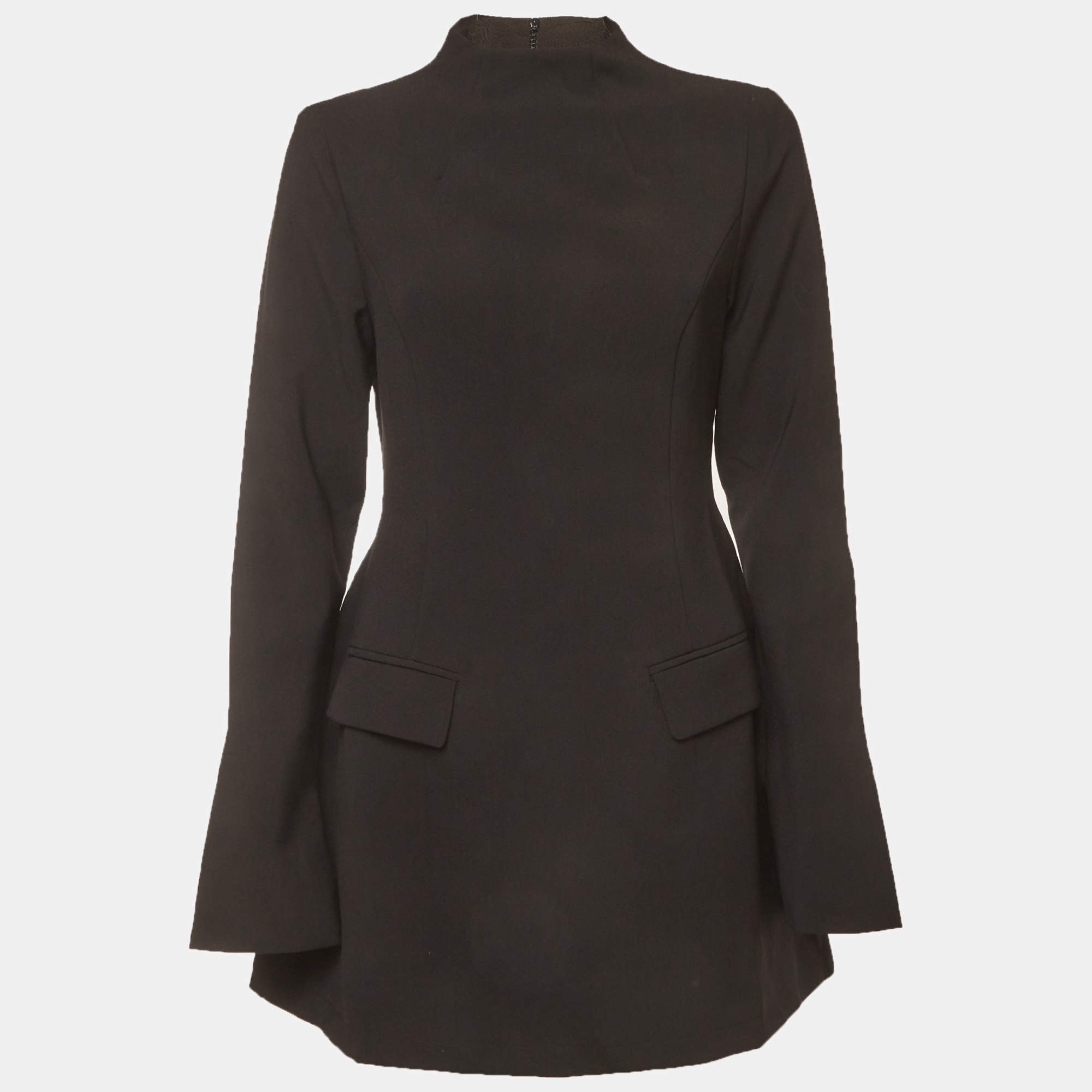 Pre Owned Oddmuse Black Crepe Long Sleeve Fitted Mini Dress M 