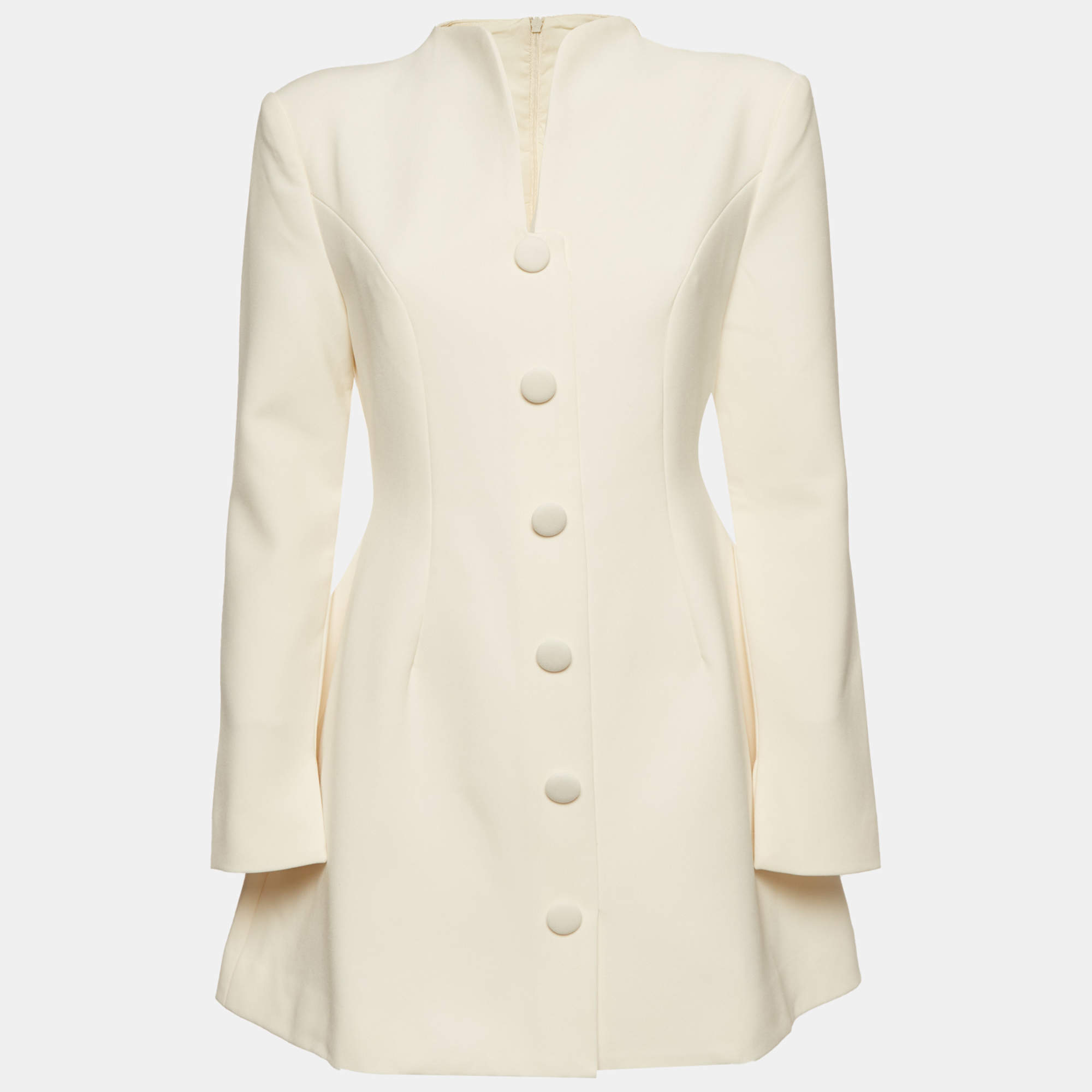 Pre Owned Oddmuse White Crepe Button Detail Structured Mini Dress M